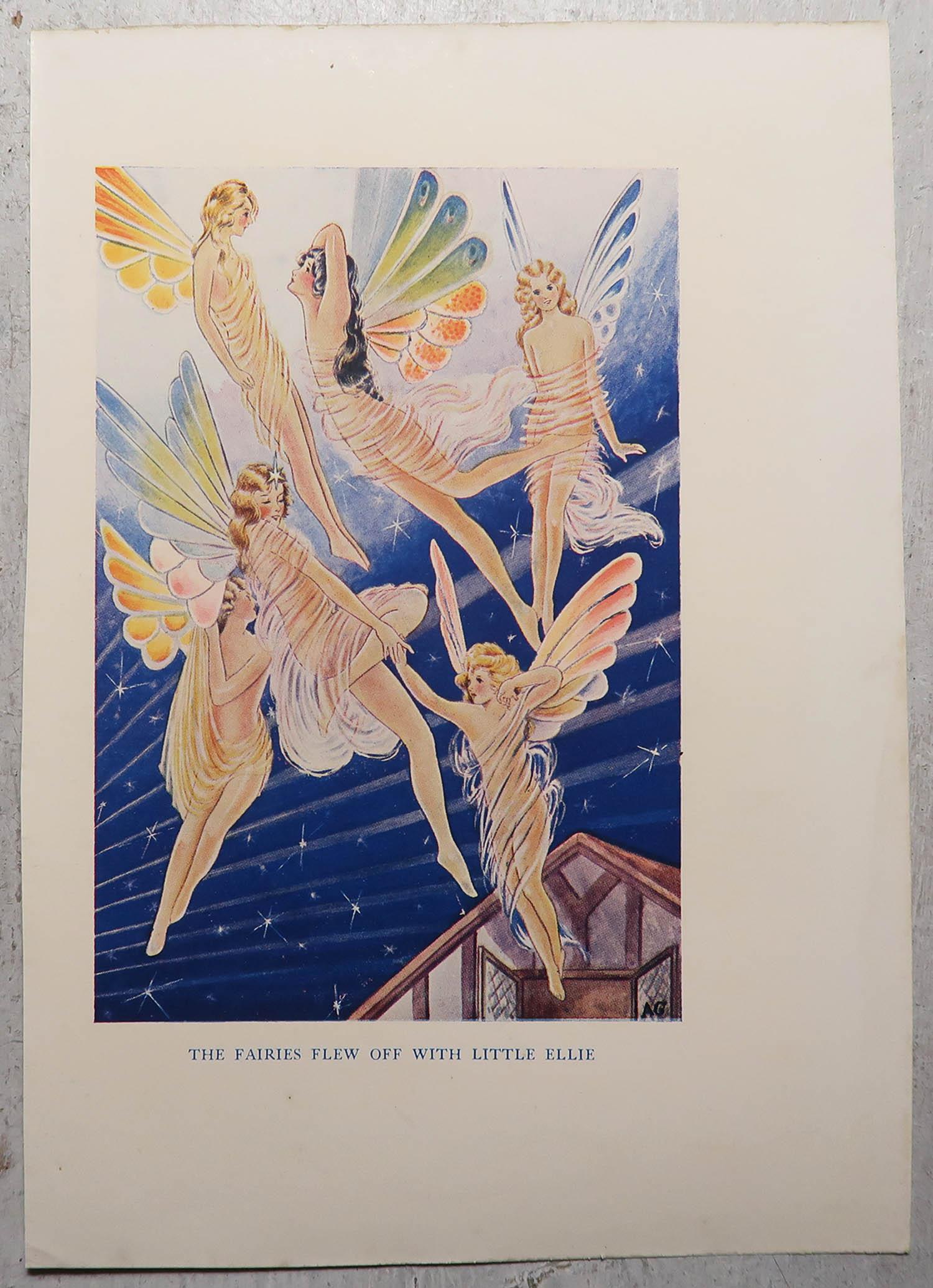 British Original Vintage Print of Fairies by Arthur Gatlish. Circa 1920