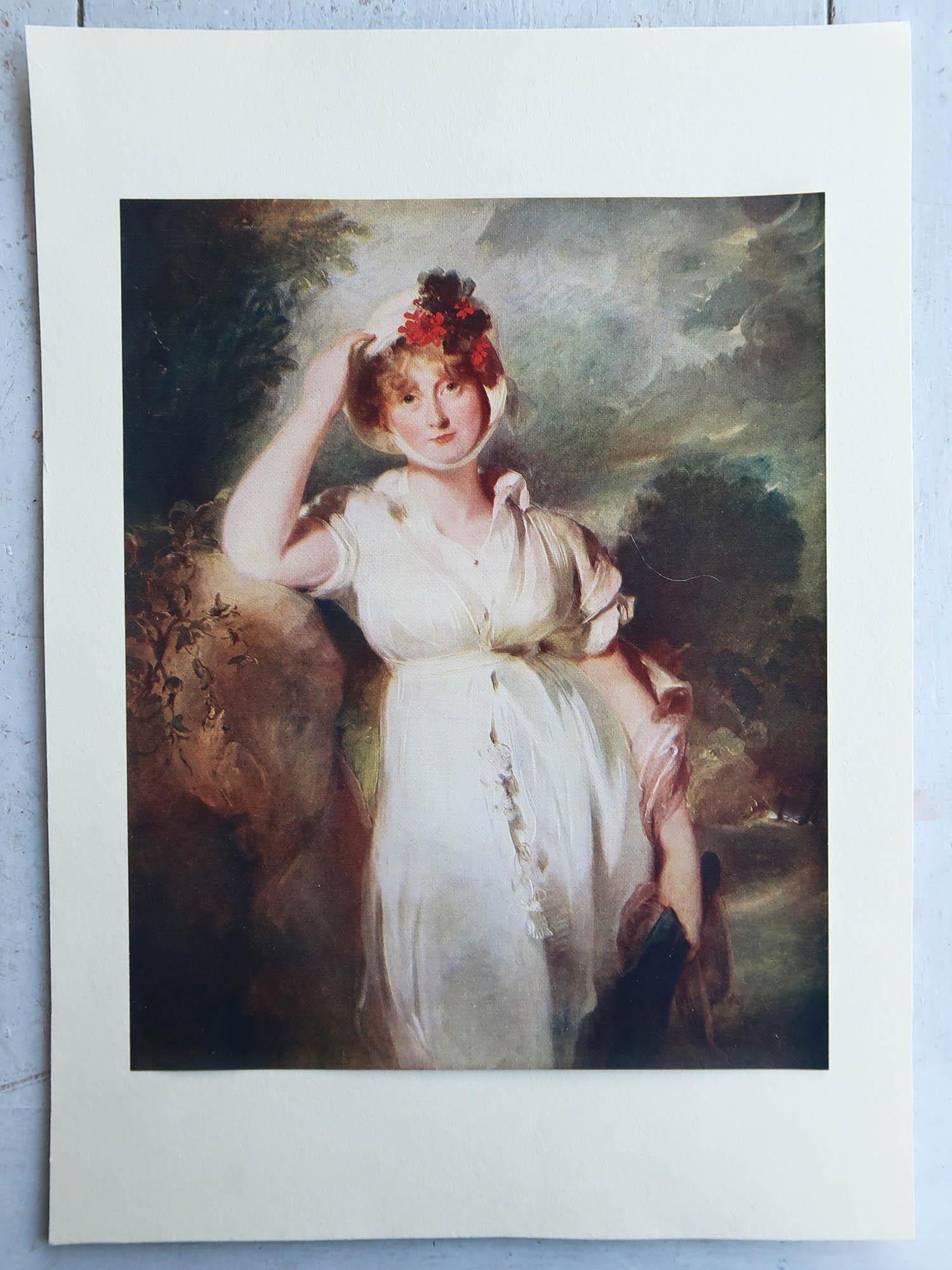 Original-Vintage-Druck von Königin Caroline nach Sir Thomas Lawrence. C.1920 (Louis XV.) im Angebot