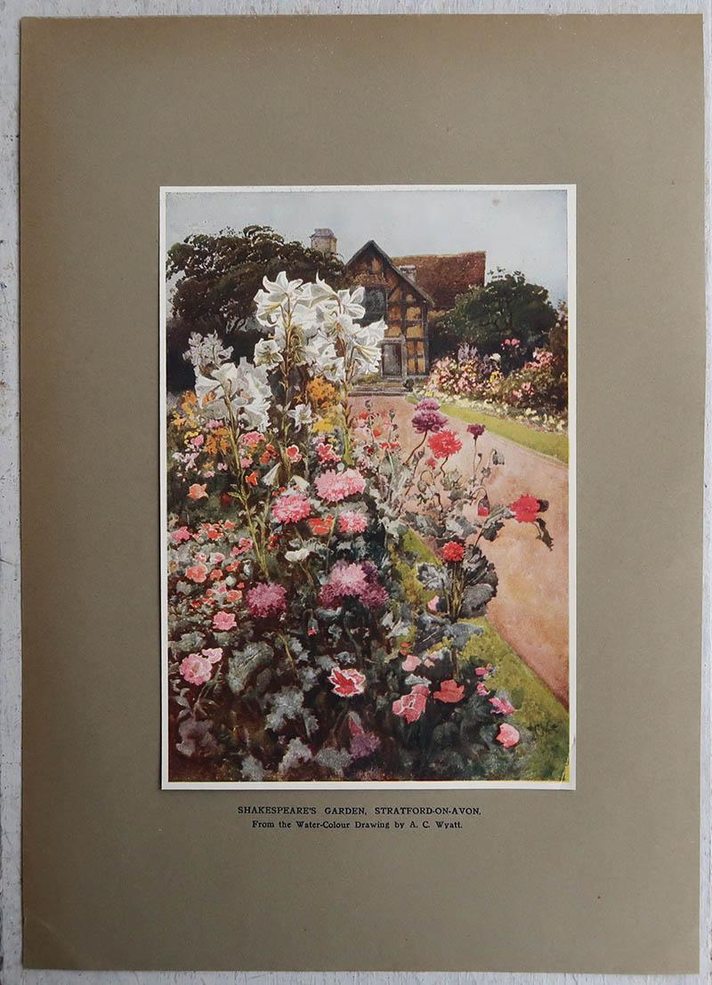 Impresión original de época del Jardín de Shakespeare después de A.C. Wyatt. C.1920 Otro en venta