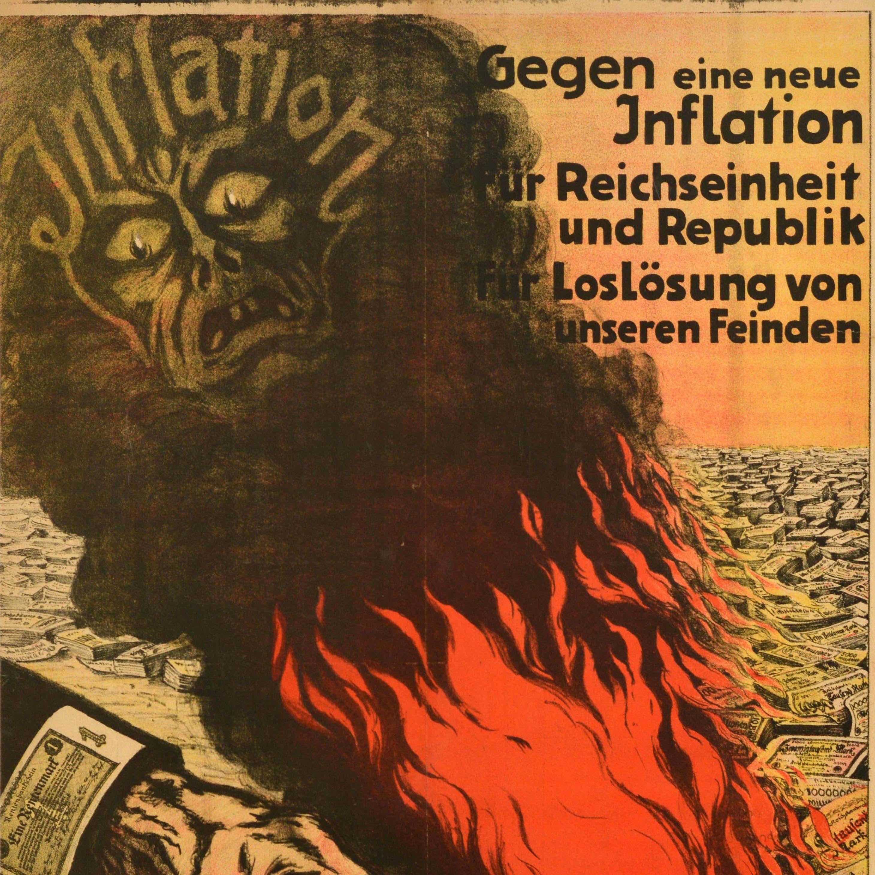 Allemand Affiche de propagande vintage originale des élections démocratiques allemandes, démocratique allemande, Inflation en vente