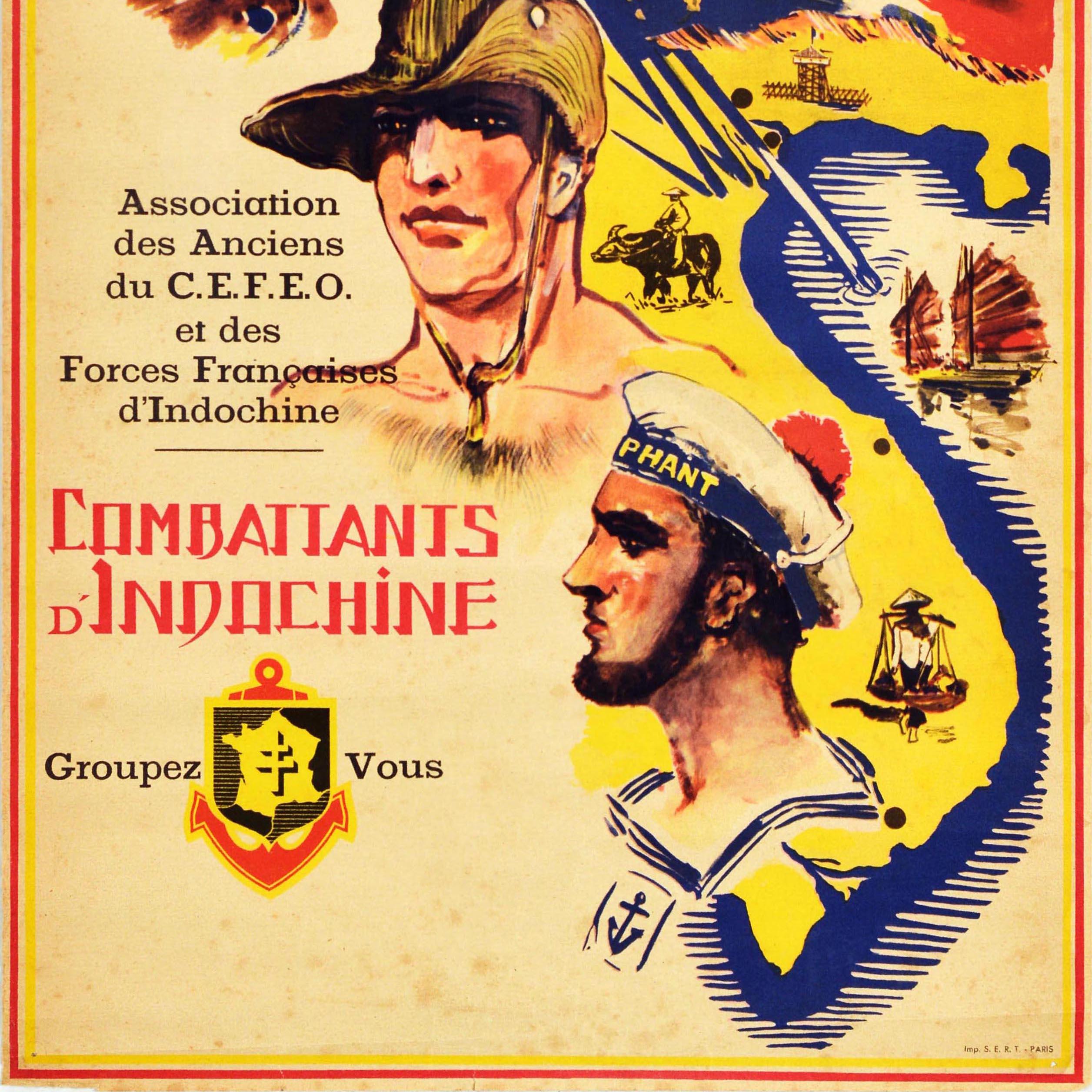 Original Vintage Propaganda Poster Combattants Indochine French Corps Indochina In Good Condition For Sale In London, GB