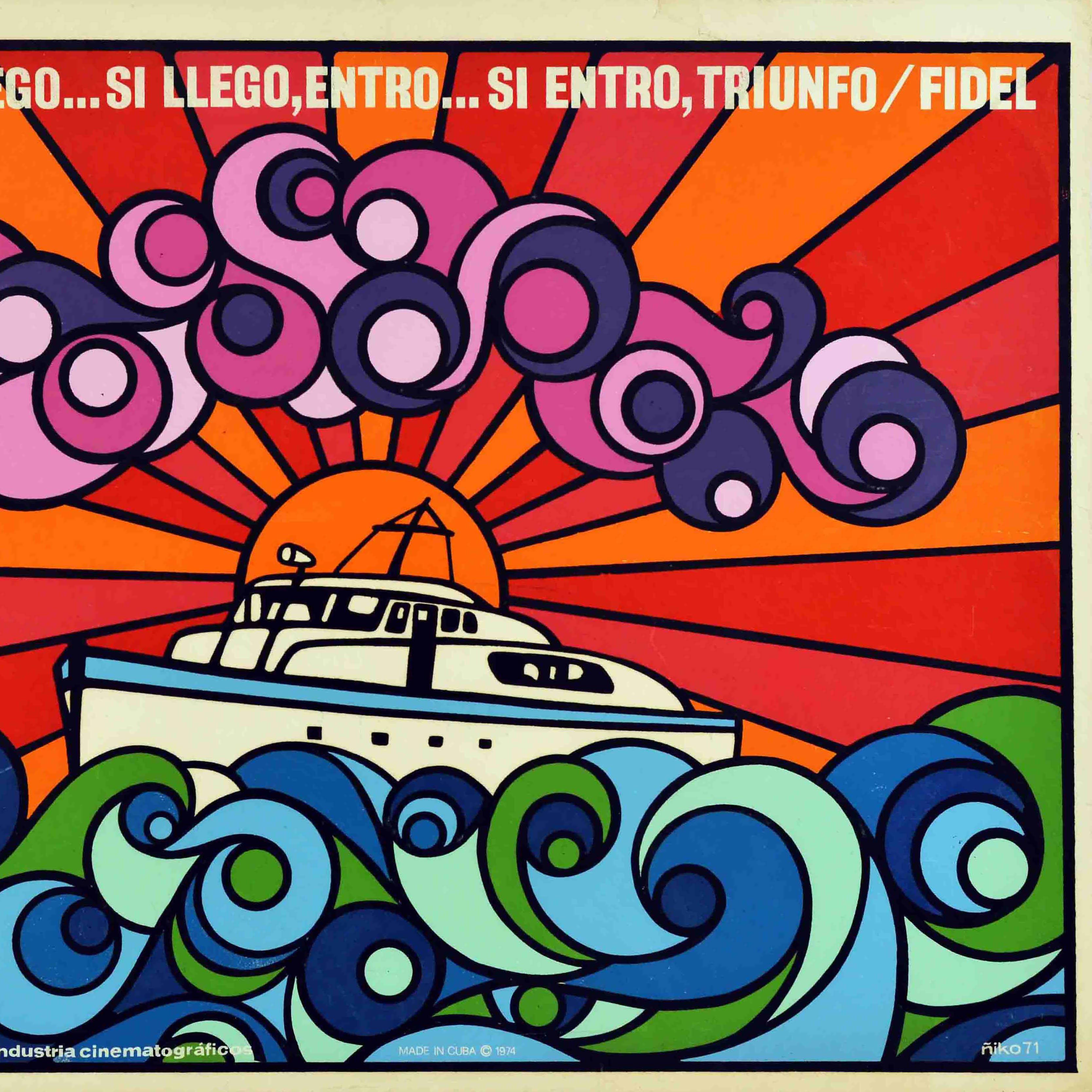 Affiche de propagande originale de Fidel Castro Granma Yacht Cuba Revolution Bon état à London, GB