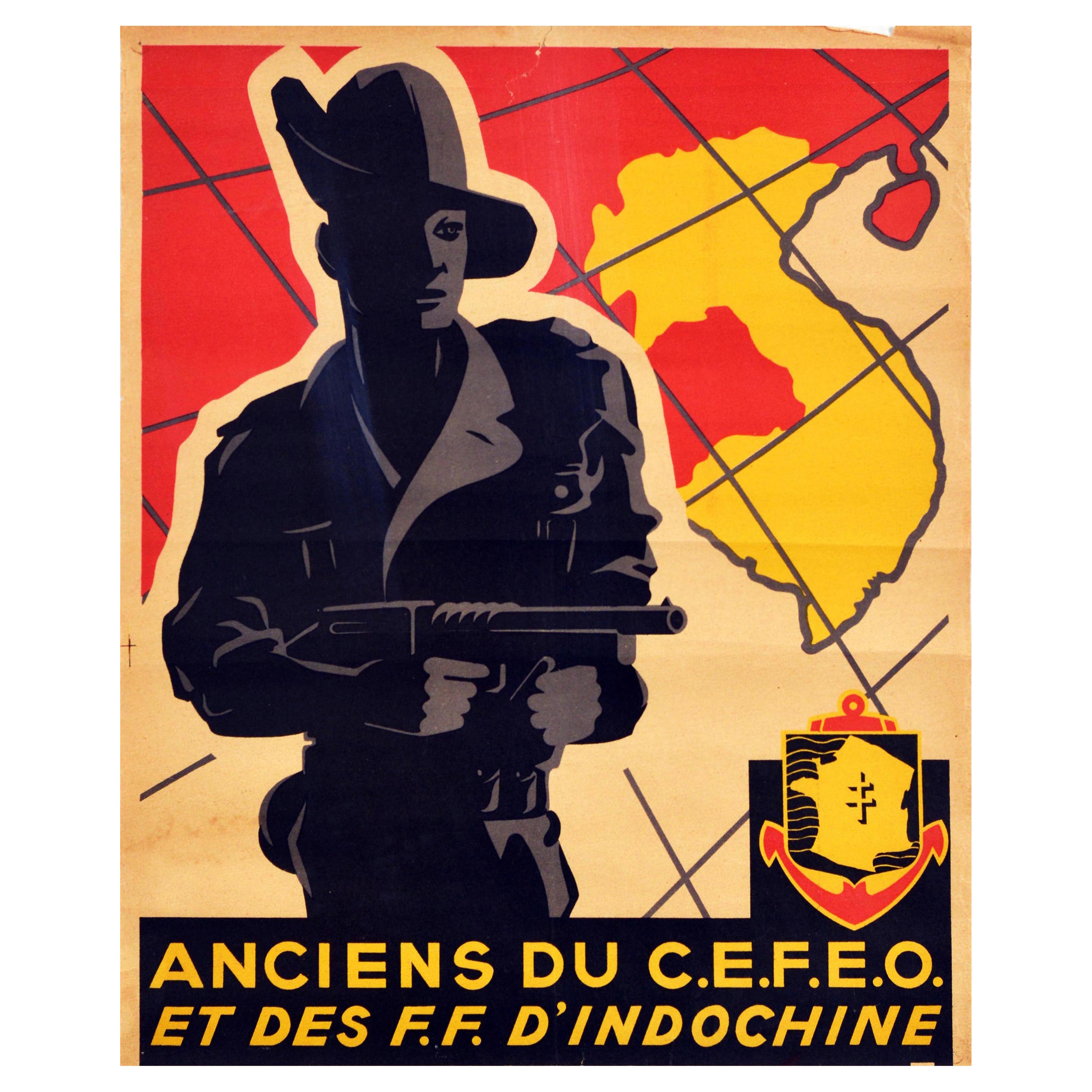 Original Vintage Cartel de Propaganda Cuerpo Expedicionario Francés Extremo Oriente Indochina