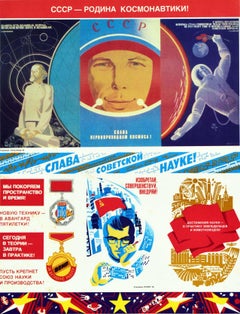 Original Vintage Propaganda Poster Glory To Soviet Science Cosmonautics Space