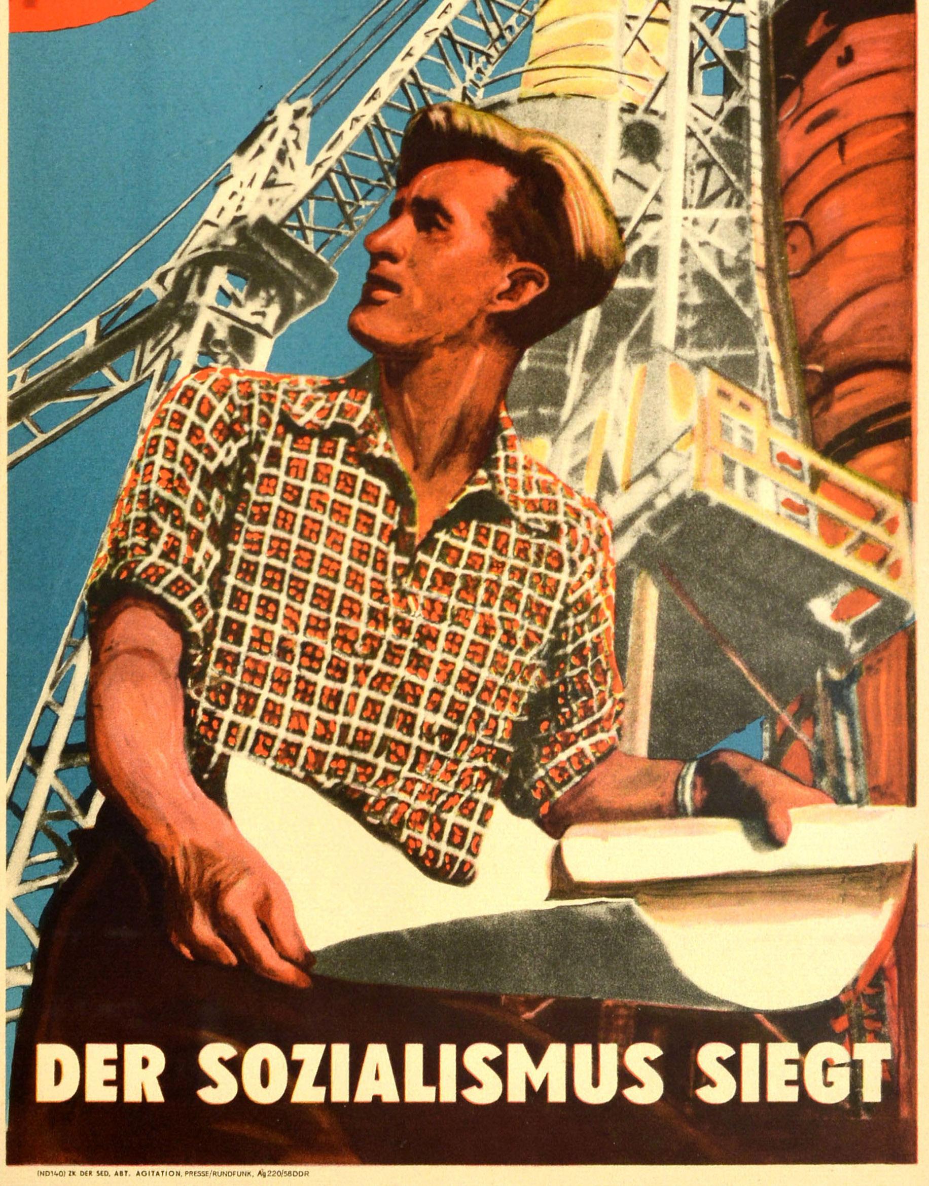 Mid-20th Century Original Vintage Propaganda Poster Socialism Wins Socialist Unity Party Germany For Sale