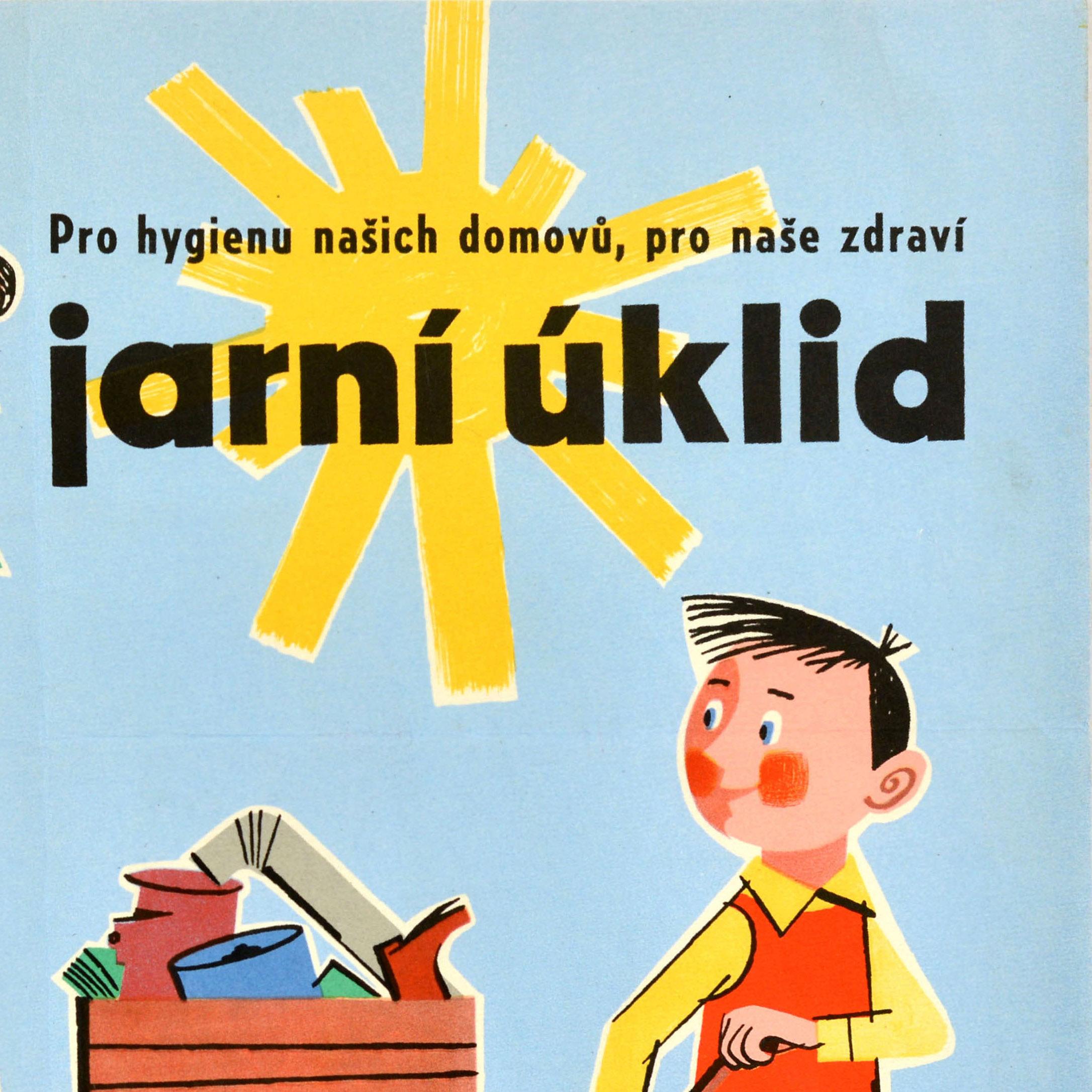 Poster di propaganda originale d'epoca Pulizie di primavera Igiene Salute Cecoslovacchia In condizioni buone in vendita a London, GB
