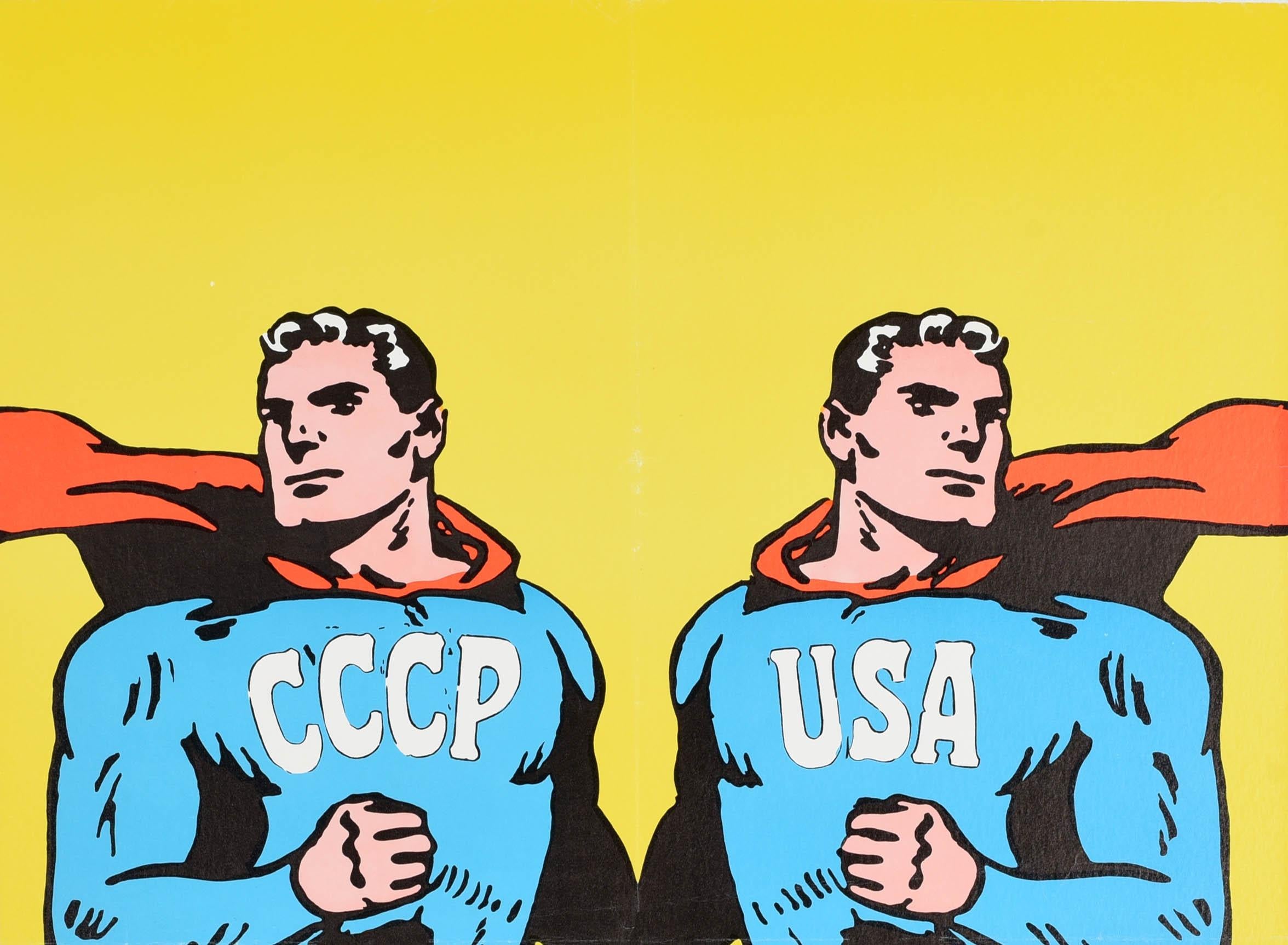 Français Affiche de propagande vintage originale de l'URSS américaine Superman, Guerre froide, Union soviétique en vente