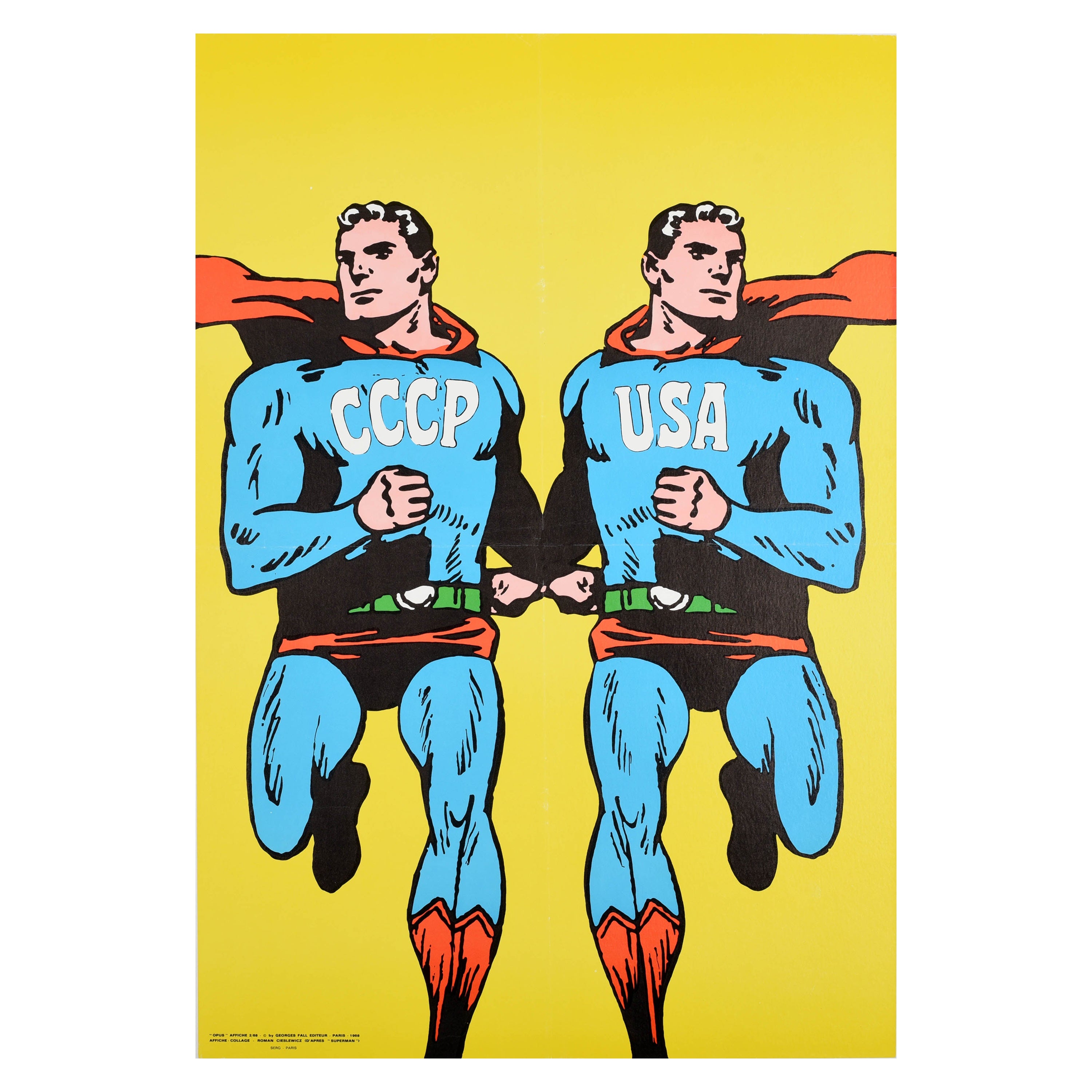Original Vintage Propaganda-Poster, UdSSR, USA, Superman, Kalter Krieg, Sowjetunion, Comic, Original