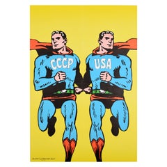 Original Vintage Propaganda Poster USSR USA Superman Cold War Soviet Union Comic
