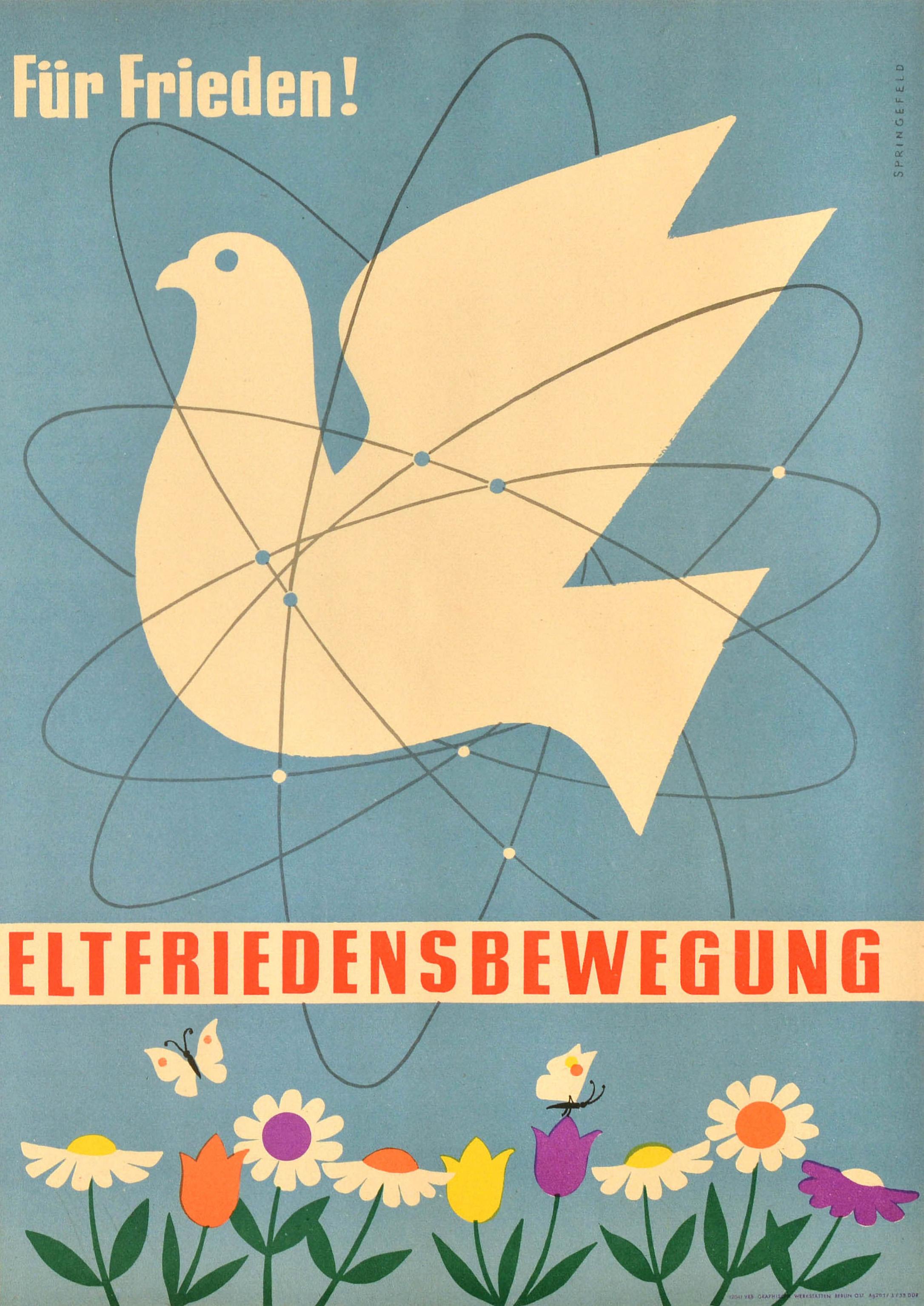German Original Vintage Propaganda Poster World Peace Movement Nuclear Death Dove Skull For Sale