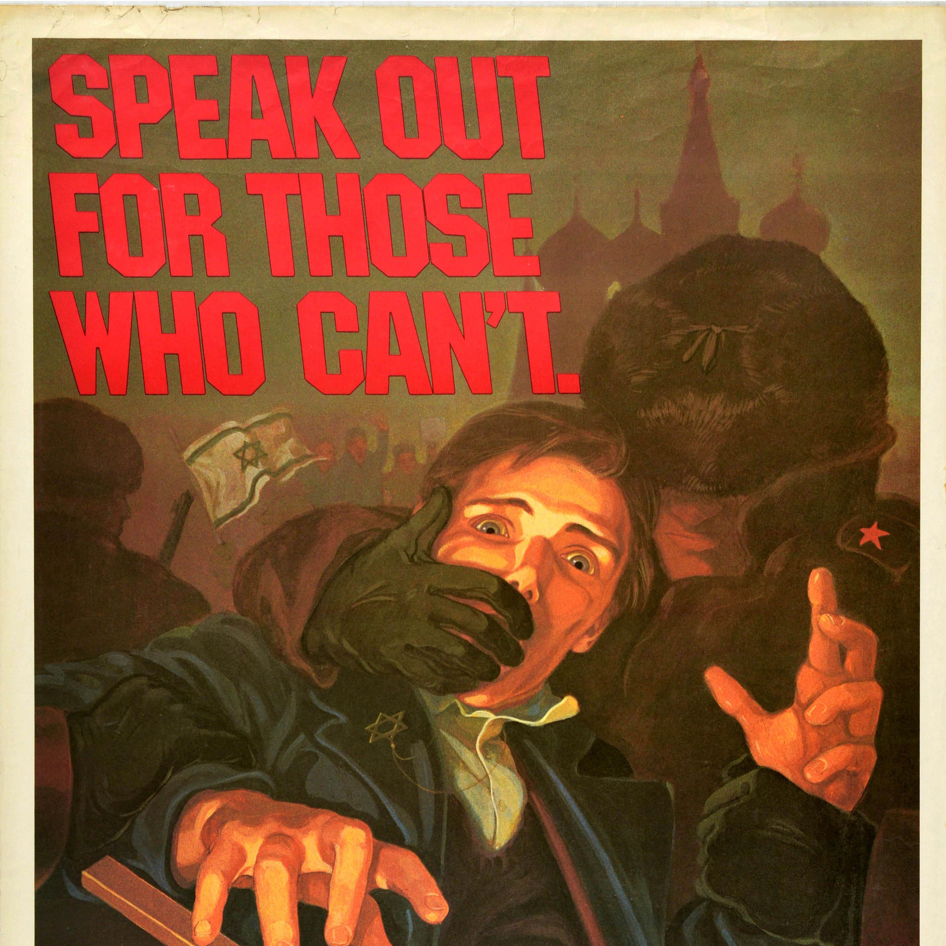 Americano Poster di protesta originale d'epoca Marcia dell'Ebraismo Sovietico New York Speak Out URSS in vendita