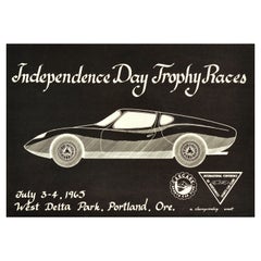 Original Vintage Racing Poster Independence Day Trophy Races Sports Car Club Art