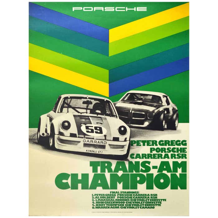 Original Vintage Racing Poster Peter Gregg Porsche Carrera RSR Trans-Am ...
