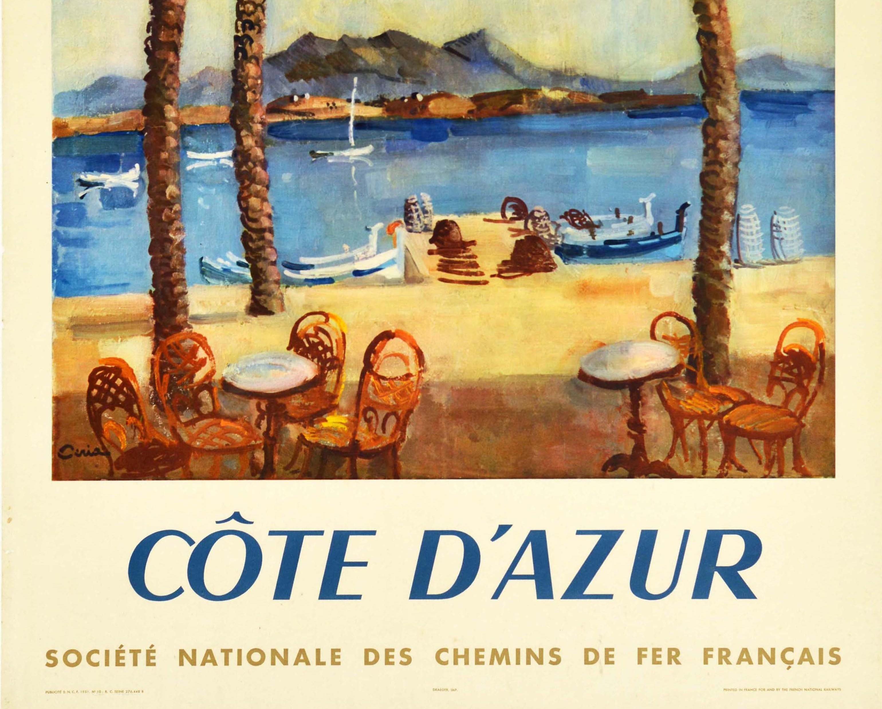 Original Vintage Rail Travel Poster Cote D'azur French Riviera Mediterranean Sea In Good Condition In London, GB