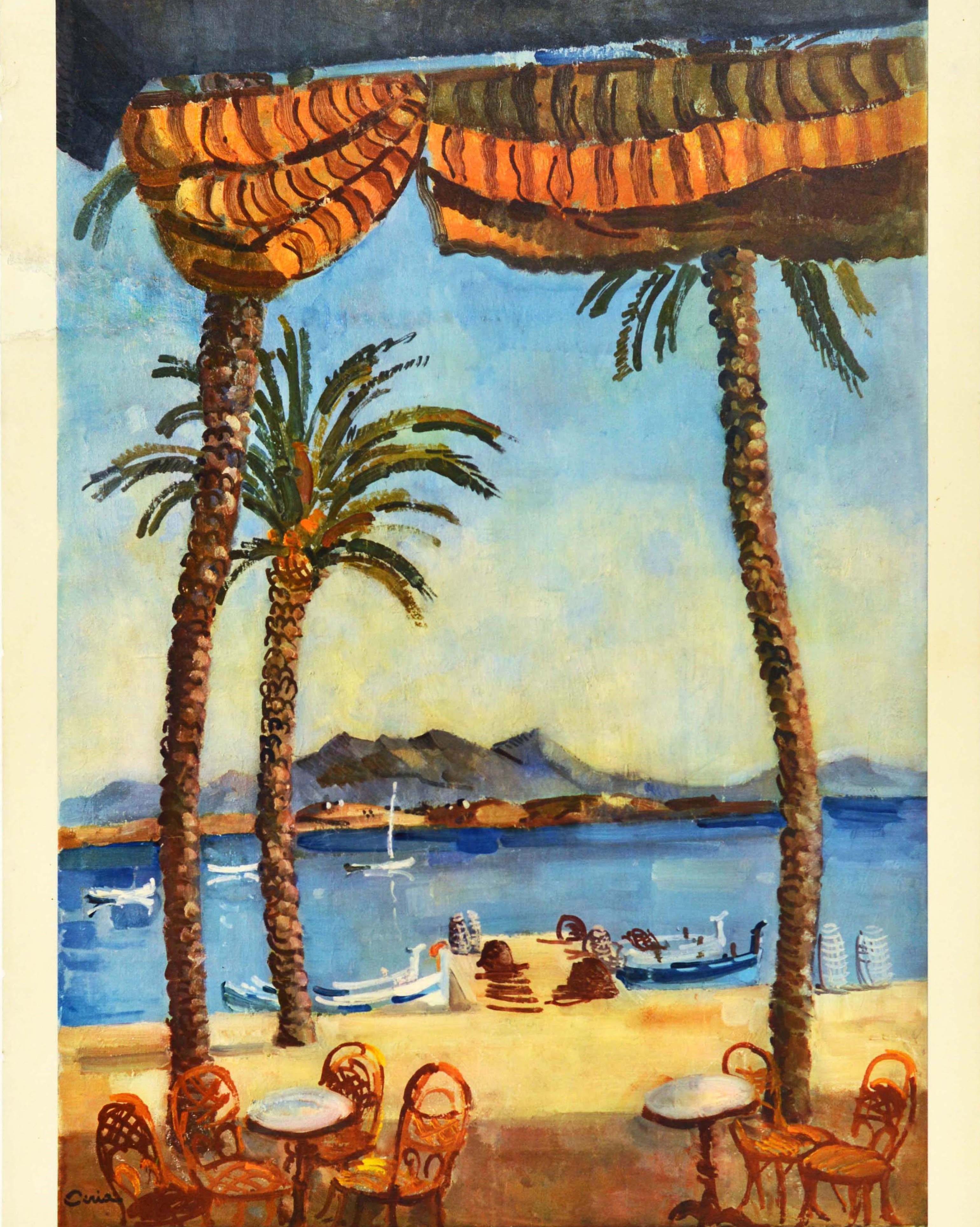 Mid-20th Century Original Vintage Rail Travel Poster Cote D'azur French Riviera Mediterranean Sea