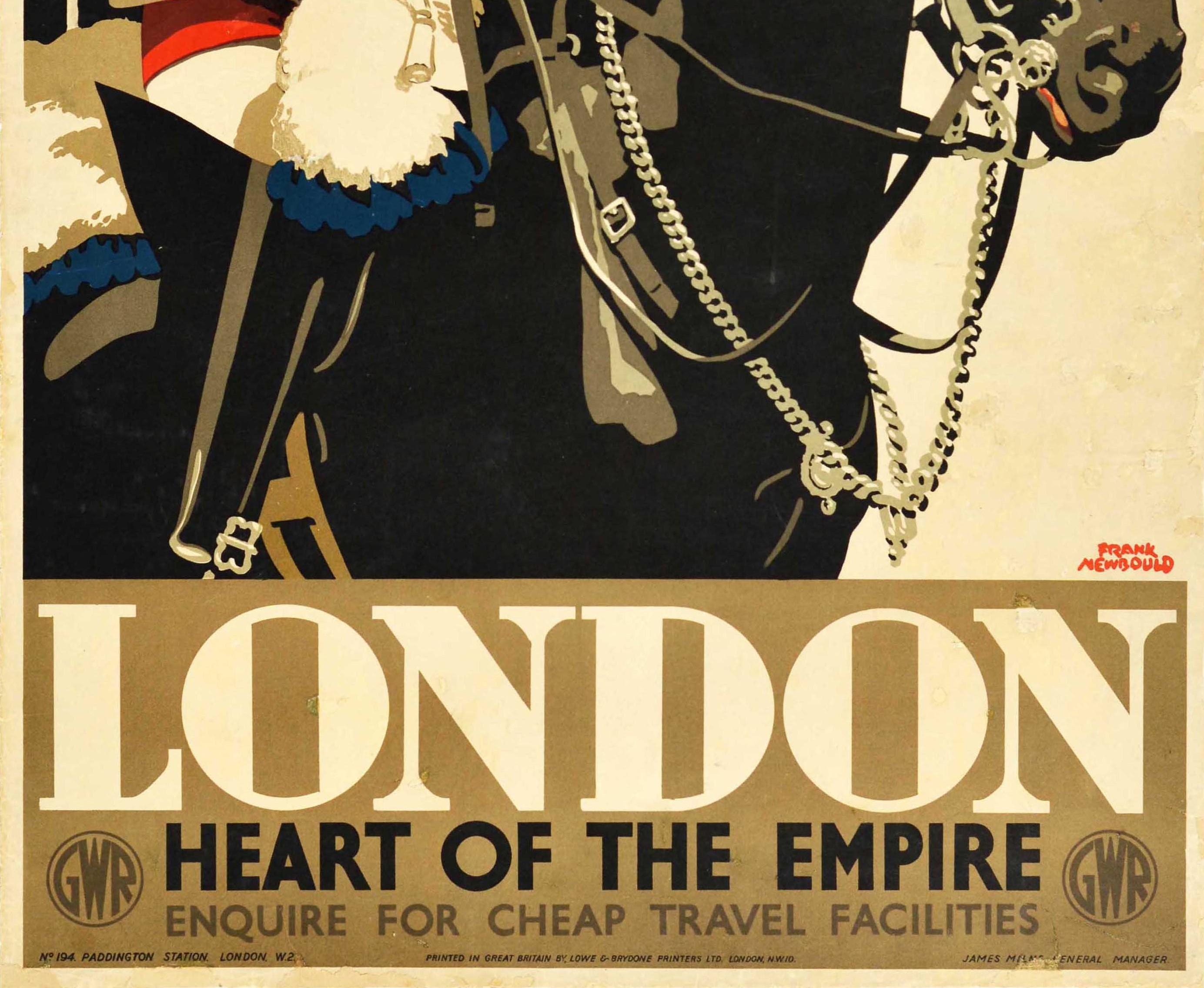British Original Vintage Rail Travel Poster London Heart Of The Empire GWR Horse Guard For Sale