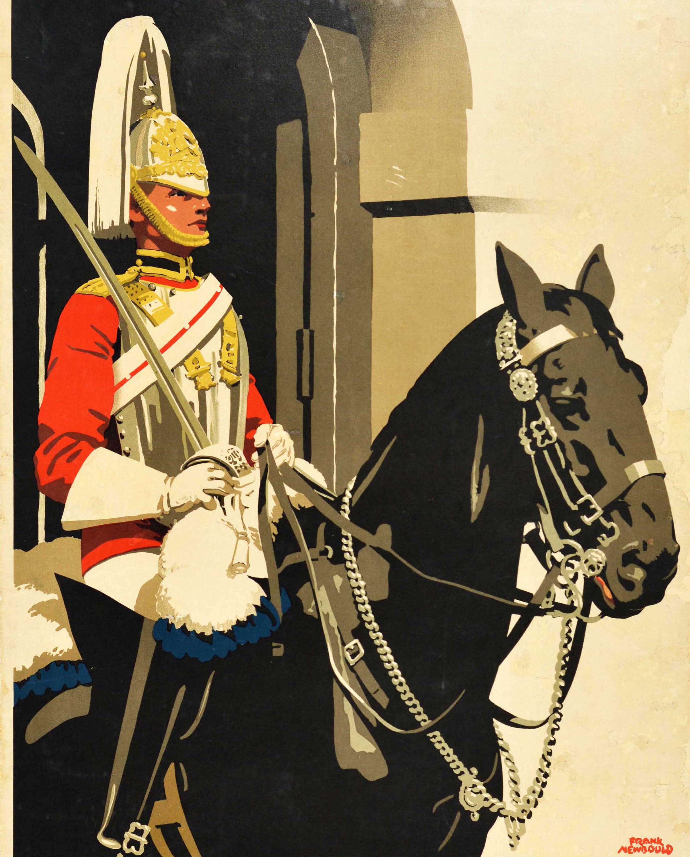 Mid-20th Century Original Vintage Rail Travel Poster London Heart Of The Empire GWR Horse Guard For Sale