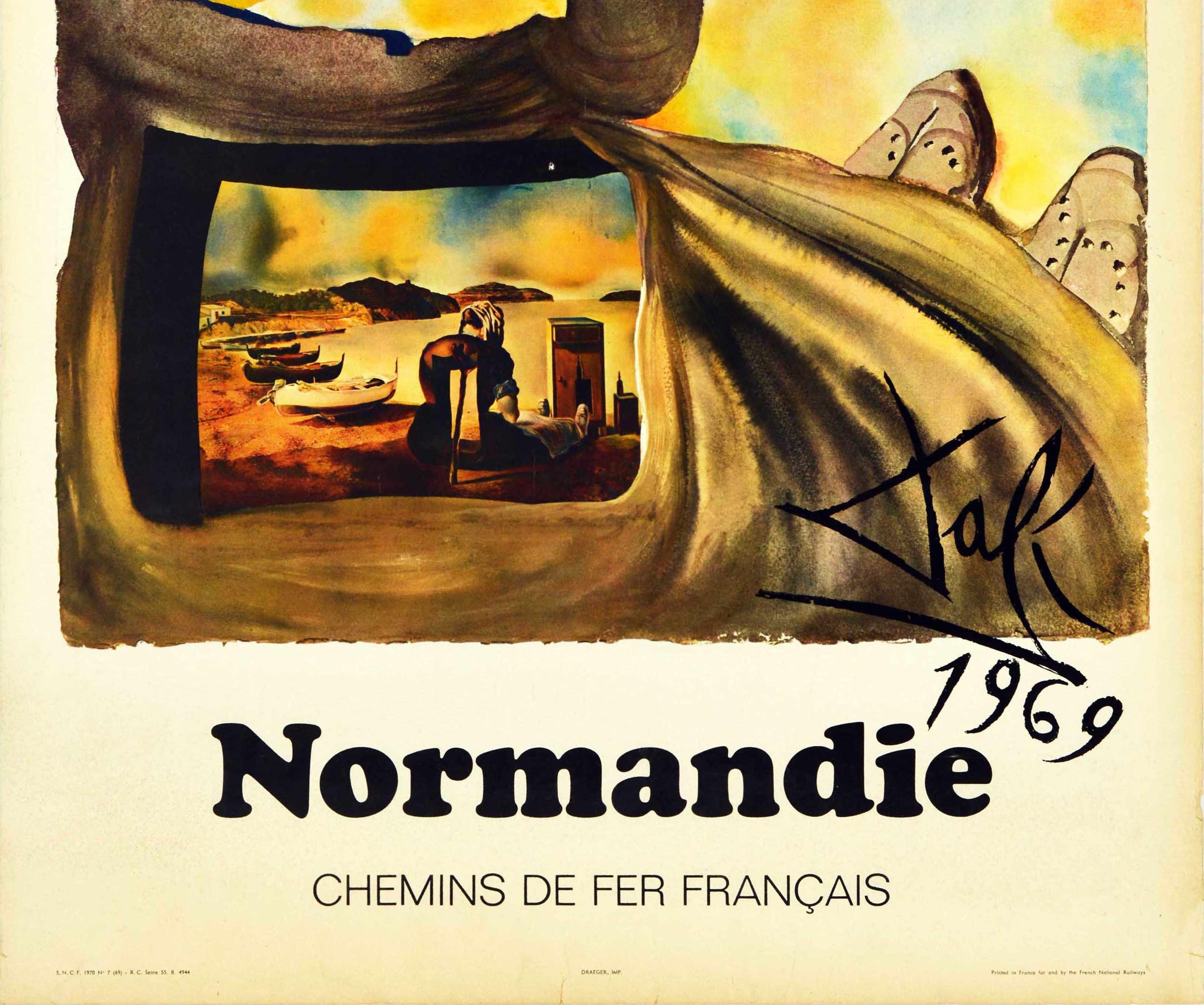 French Original Vintage Rail Travel Poster Normandie Surrealism Normandy Butterfly Art