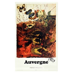 Original Vintage Railway Poster Auvergne, Dali For SNCF Butterfly Abstract Art