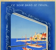 Affiche vintage d'origine Ce Soir dans le train Côte d'Azur, Côte d'Azur