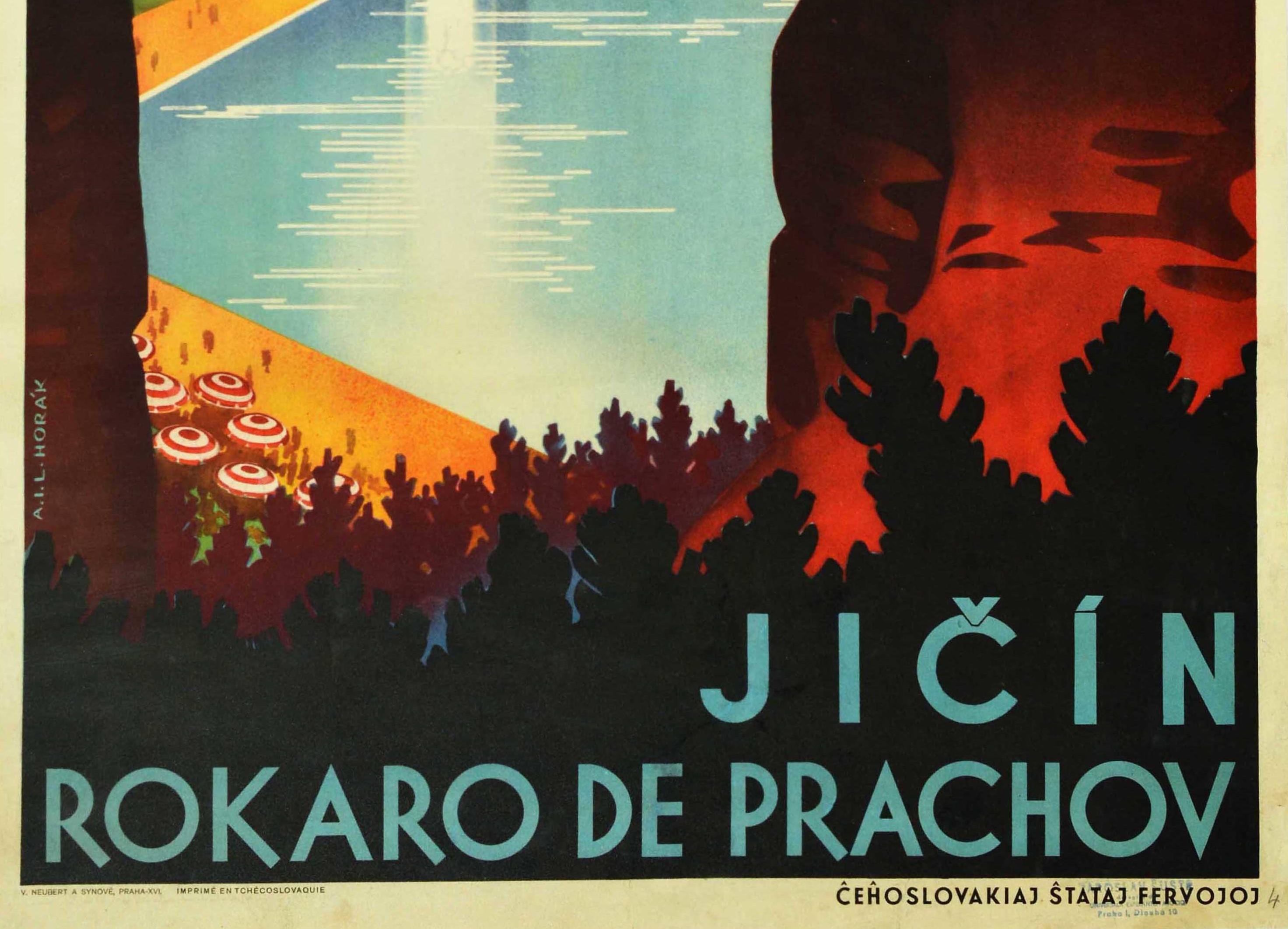 Original-Vintage-Eisenbahnplakat Tschechoslowakei Jicin Prachov Berge Reisekunst (Tschechisch) im Angebot