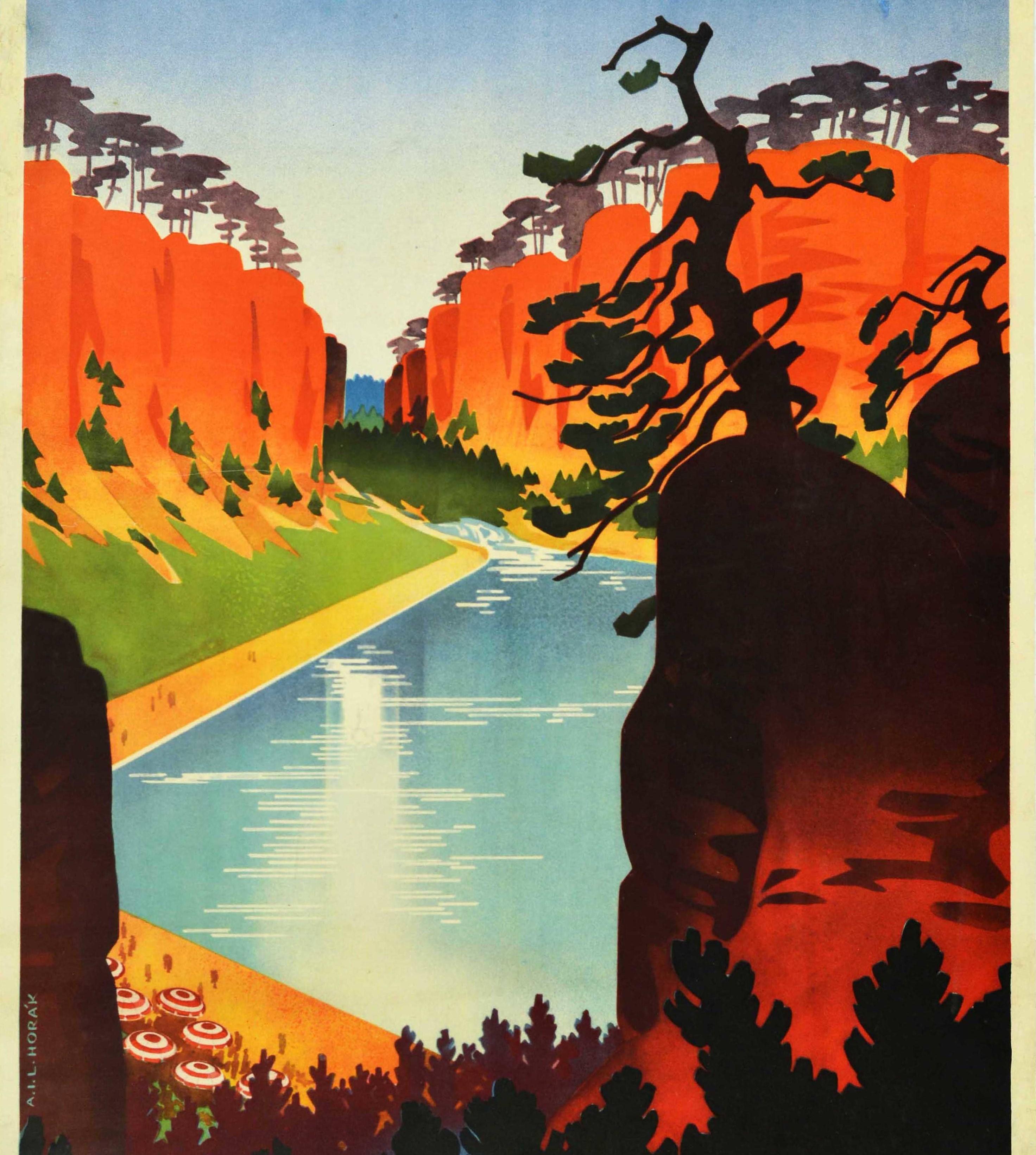 Mid-20th Century Original Vintage Railway Poster Czechoslovakia Jicin Prachov Rocks Travel Art For Sale