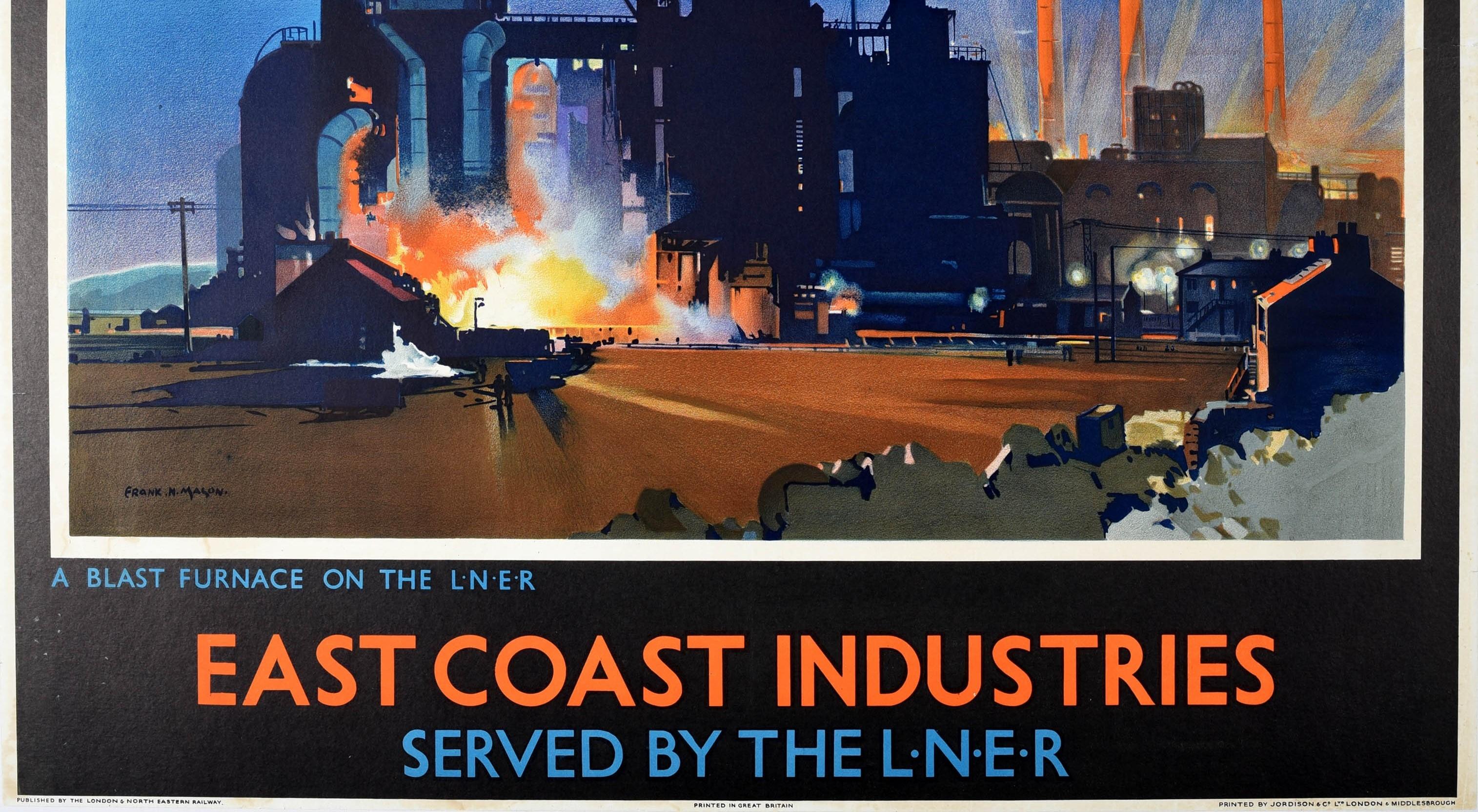 British Original Vintage Railway Poster East Coast Industries Blast Furnace On The LNER