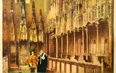 Original Vintage Railway Poster Edinburgh Scotland LNER LMS Cathedral Chapel Art