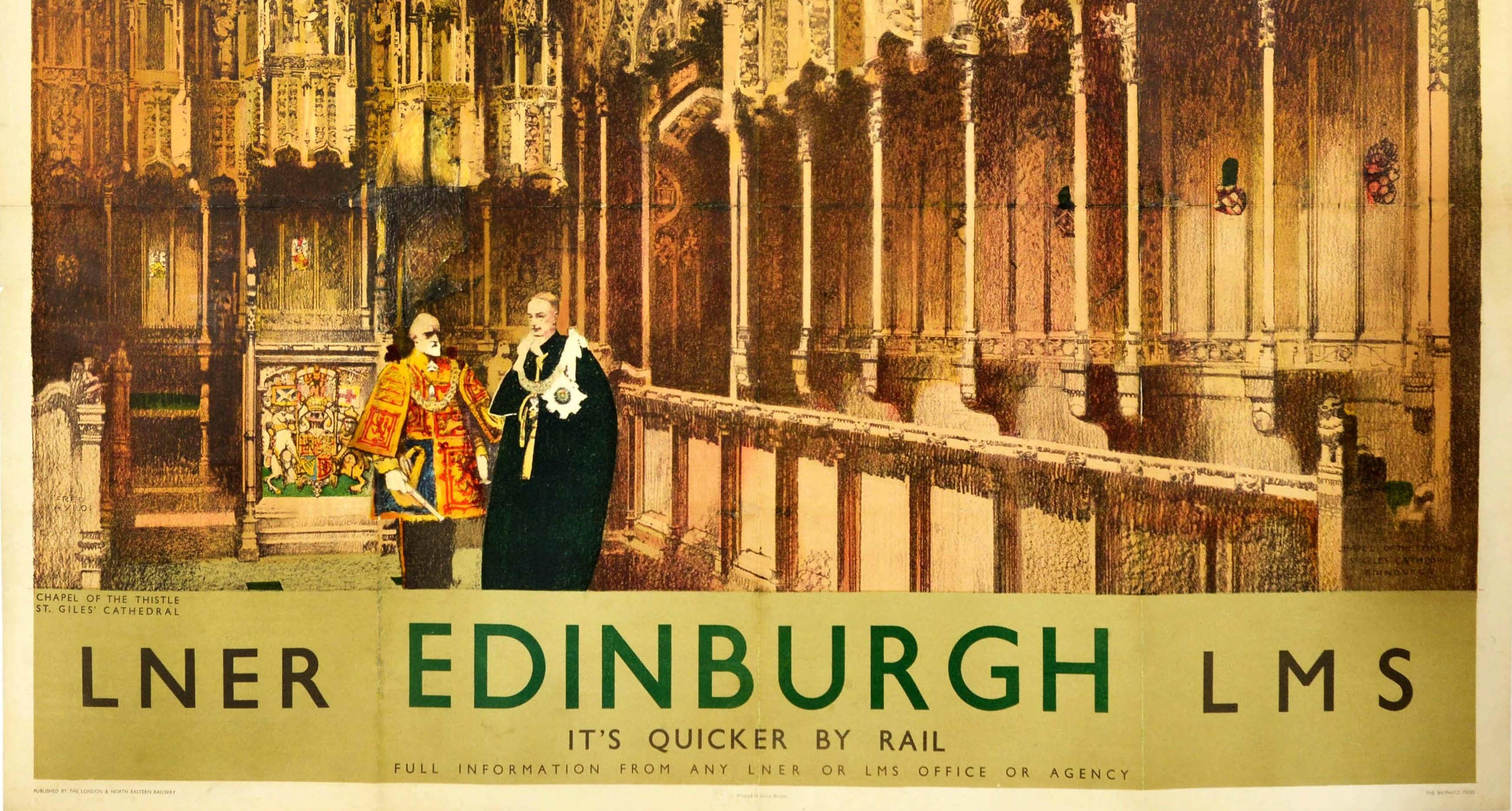 Britannico Poster ferroviario originale d'epoca Edimburgo Scozia LNER LMS Cattedrale Cappella Arte in vendita
