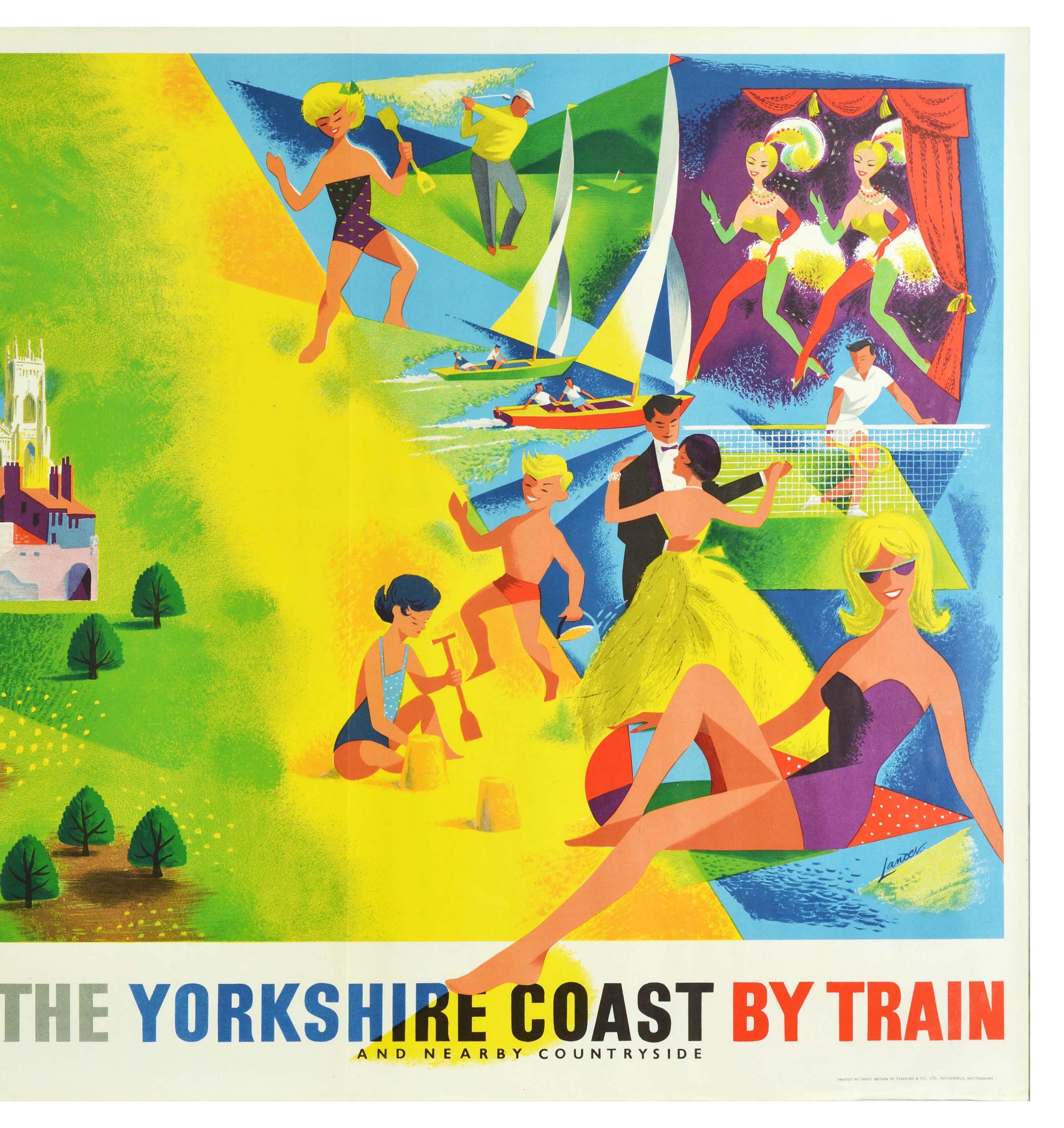 Britannico Poster ferroviario originale d'epoca Esplora la campagna della costa dello Yorkshire in treno in vendita