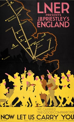 Original Vintage Railway Poster LNER JB Priestley England Tom Purvis Art Deco