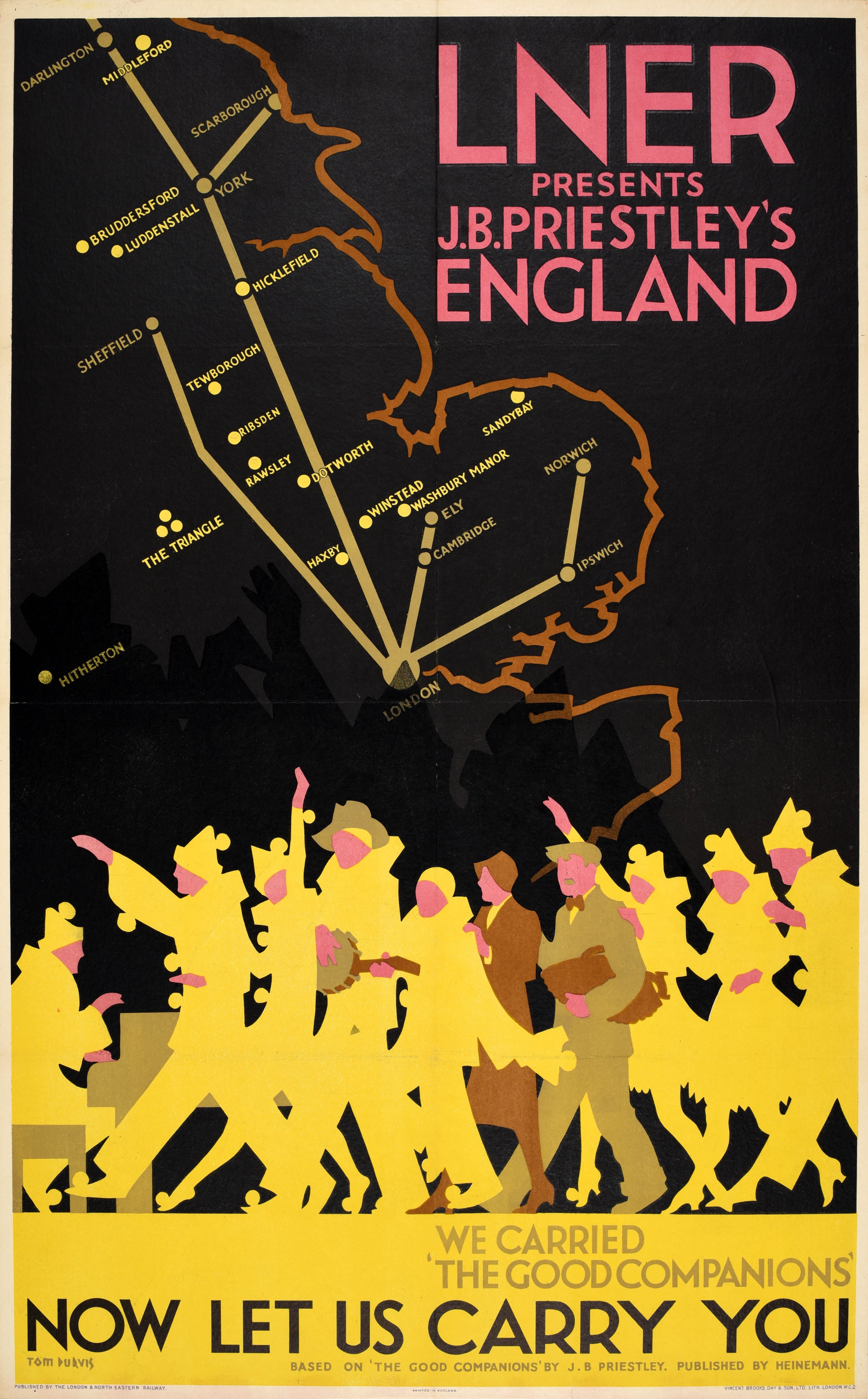 Original Vintage Railway Poster LNER JB Priestley England Tom Purvis Art Deco