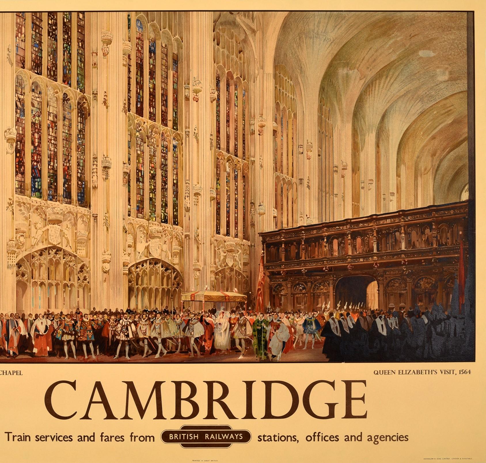 Original Vintage Railway Poster Queen Elizabeth I King's College Cambridge 1564 Bon état - En vente à London, GB