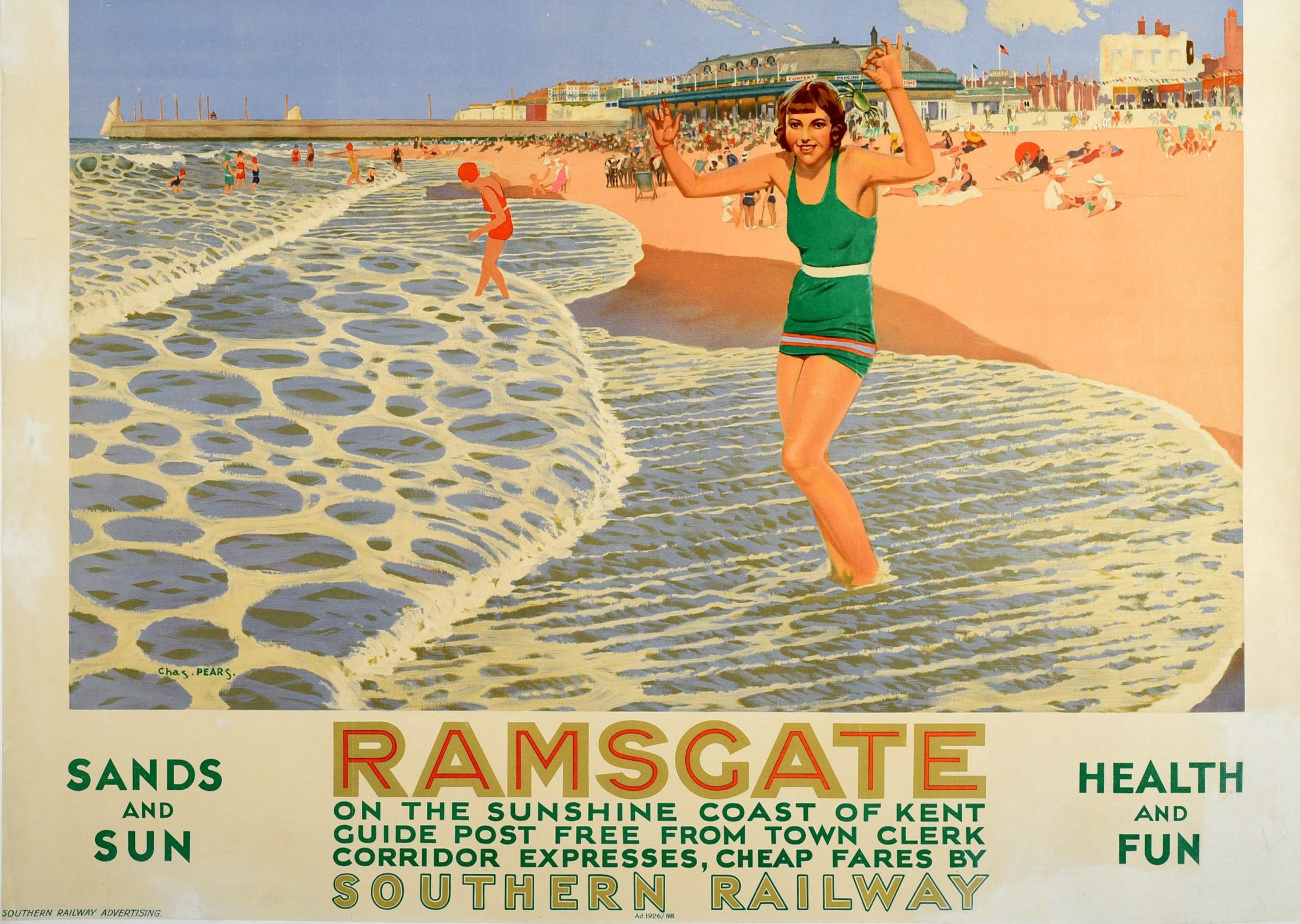 British Original Vintage Railway Poster Ramsgate Main Sands Sun Health Fun Coast Travel