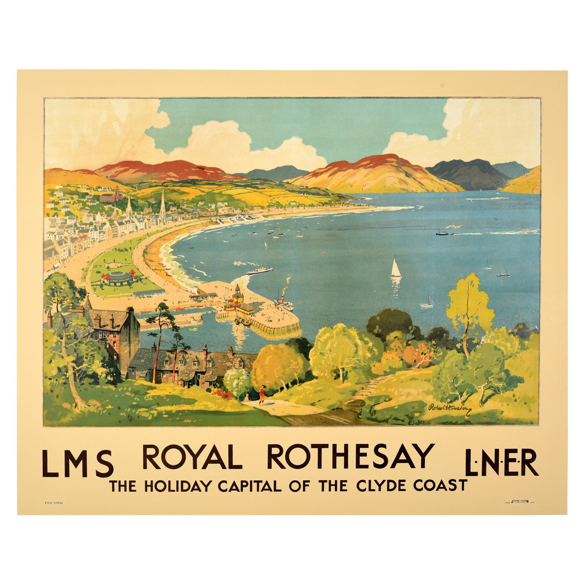 Original Vintage Railway Poster Royal Rothesay Isle Of Bute Clyde Coast Scotland