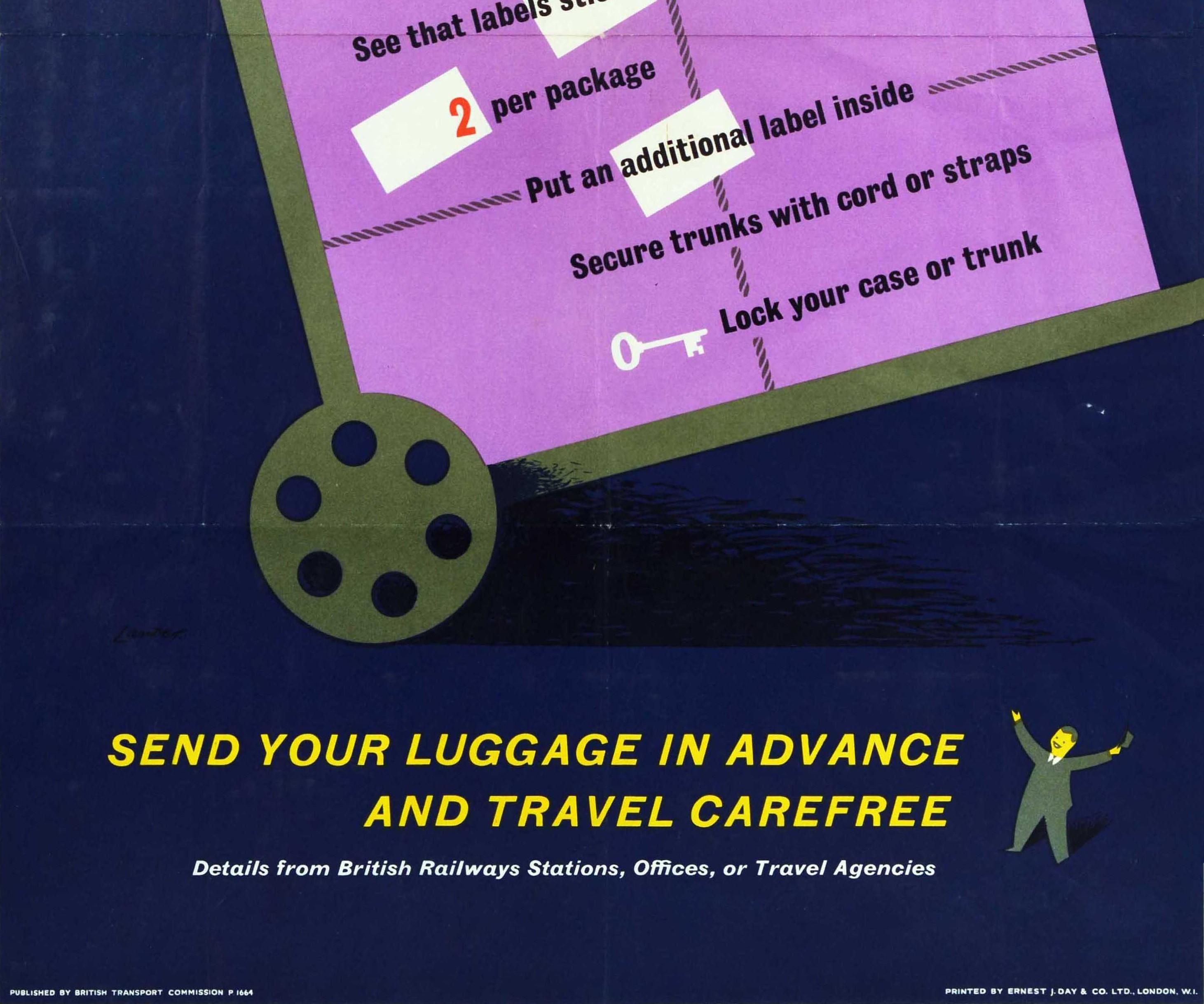 Mid-Century Modern Original Vintage Railway Poster Send Your Luggage In Advance And Travel Carefree