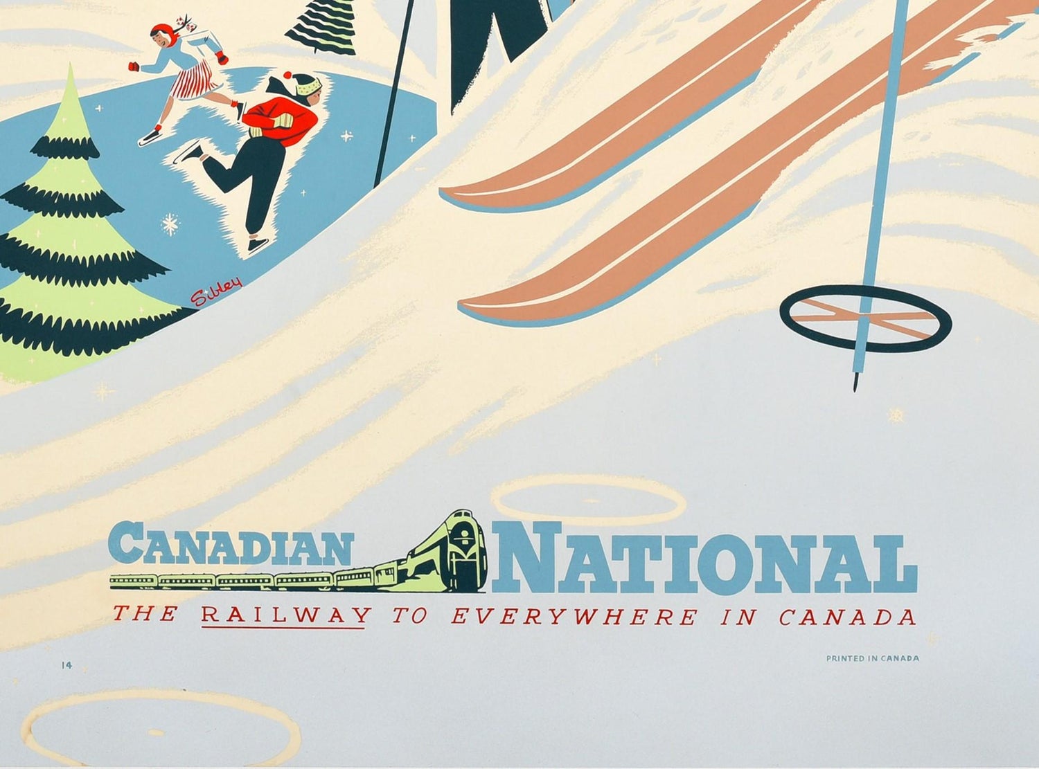 Original Vintage Railway Poster Snowtime Is Playtime In Canada
