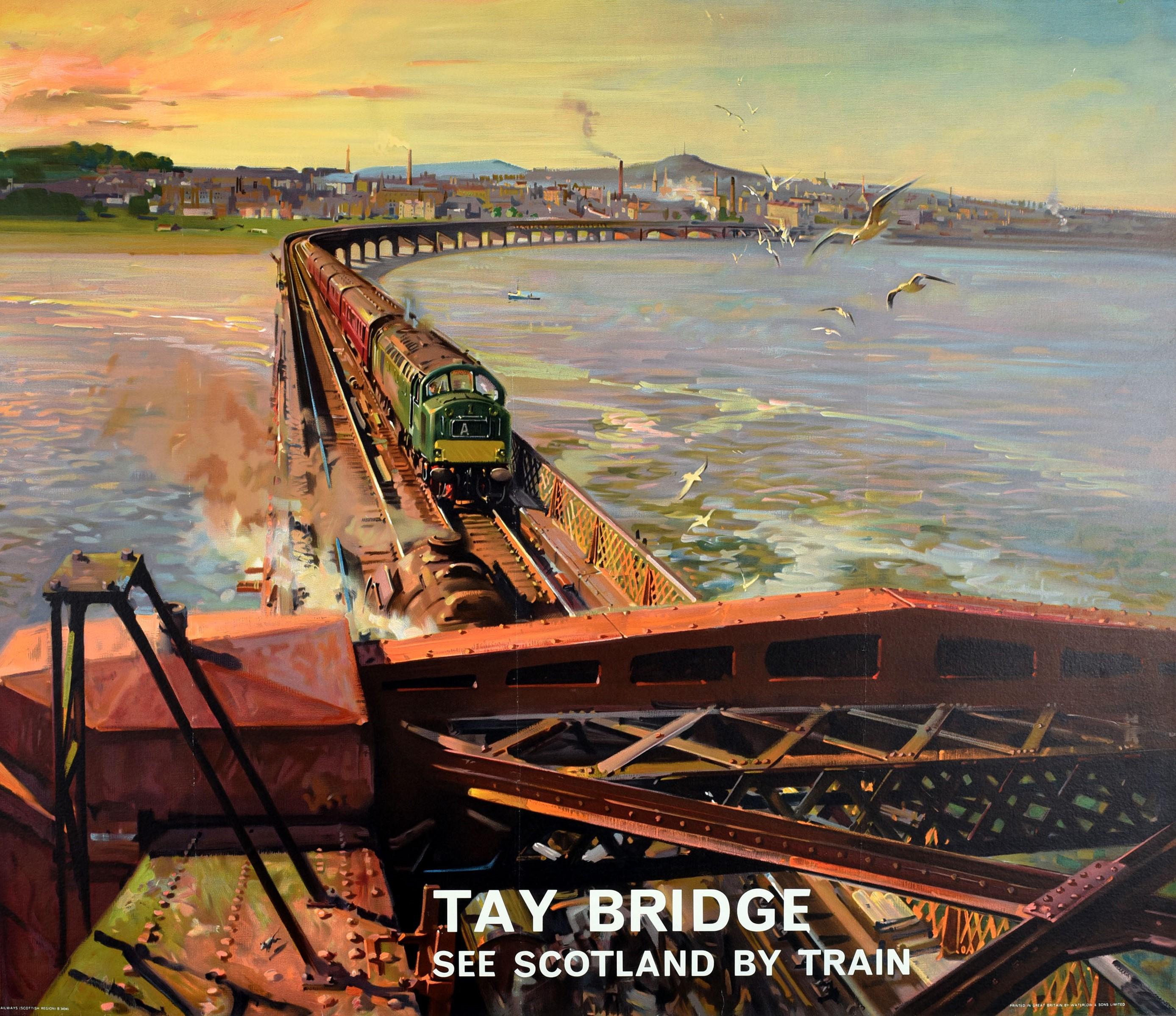 Affiche rétro originale des chemins de fer, Tay Bridge, Voir l'Écosse en train, Peinture scénique Bon état - En vente à London, GB