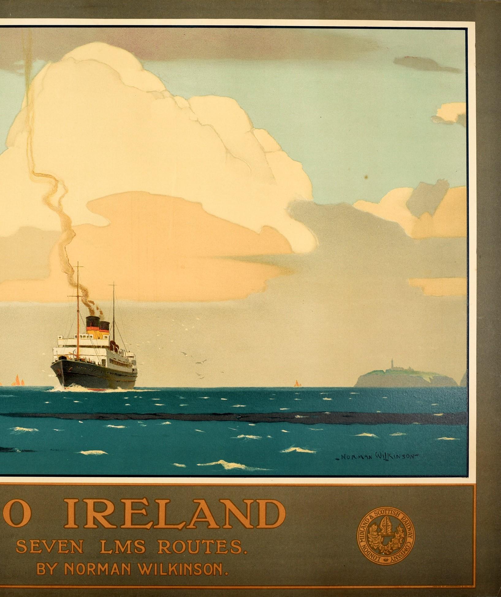 British Original Vintage Railway Poster To Ireland Seven LMS Routes Ft. Irish Sea Ferry