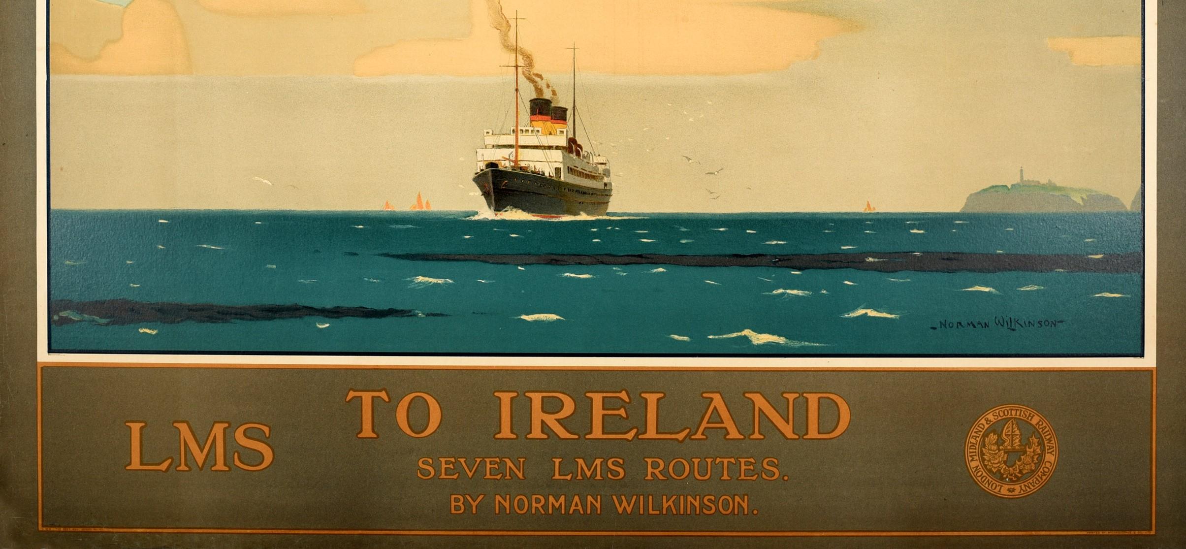 Original Vintage Railway Poster To Ireland Seven LMS Routes Ft. Irish Sea Ferry In Good Condition In London, GB