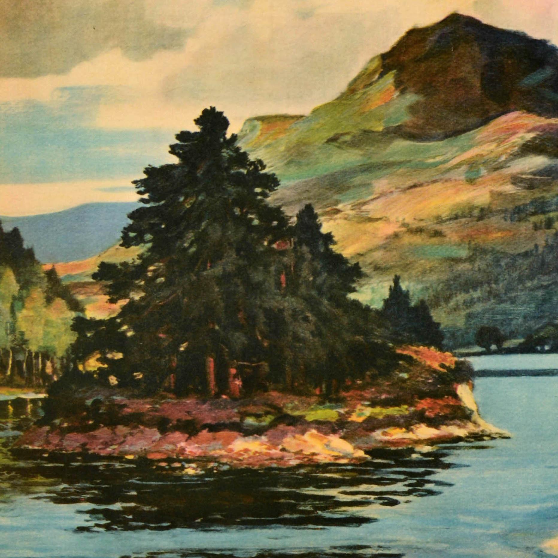 Metà XX secolo Poster originale d'epoca per il viaggio in treno in Scozia della LMS Il Trossachs Loch in vendita