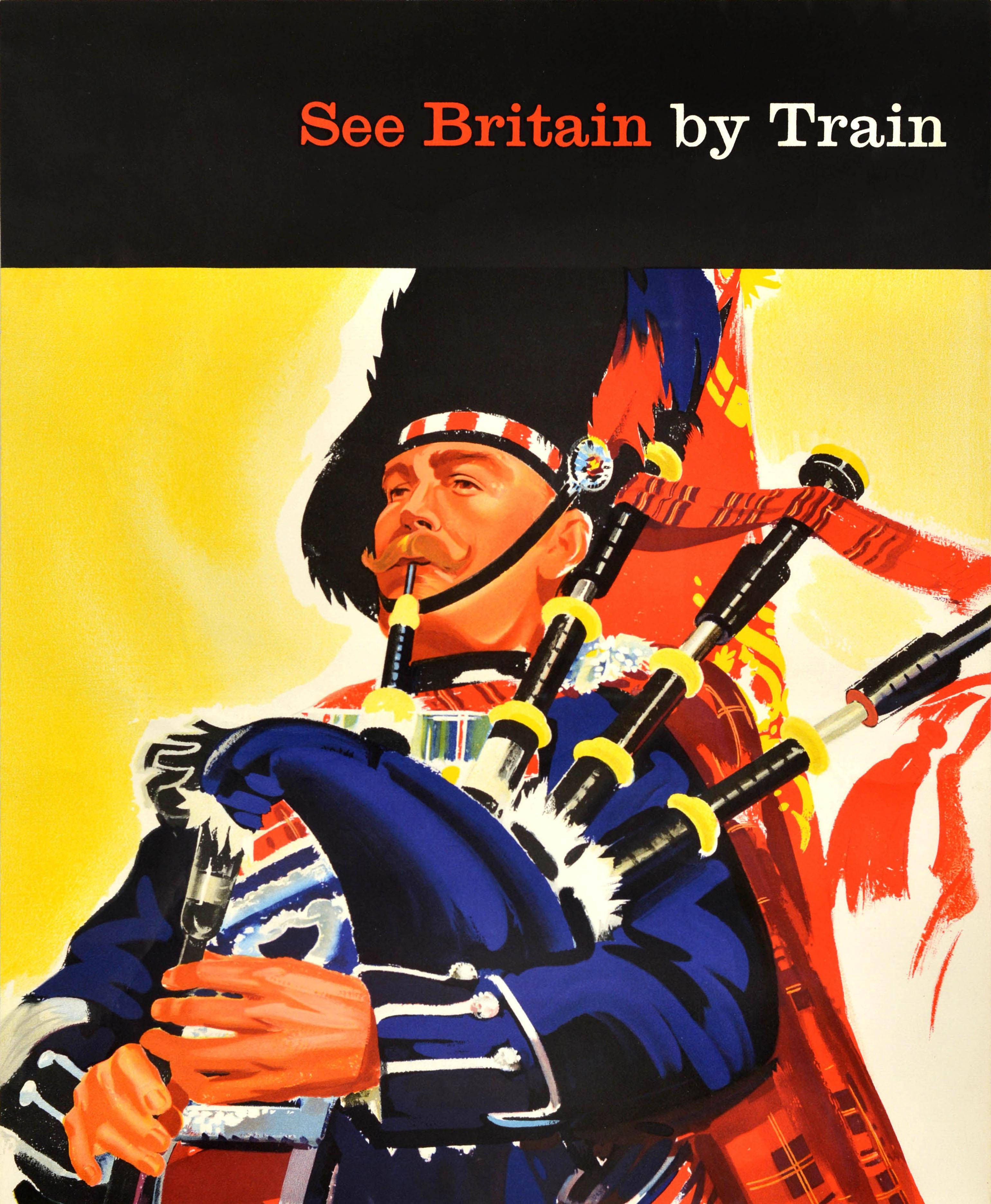Britannique Affiche publicitaire vintage originale de voyage en chemin de fer See Britain By Train, Écosse en vente