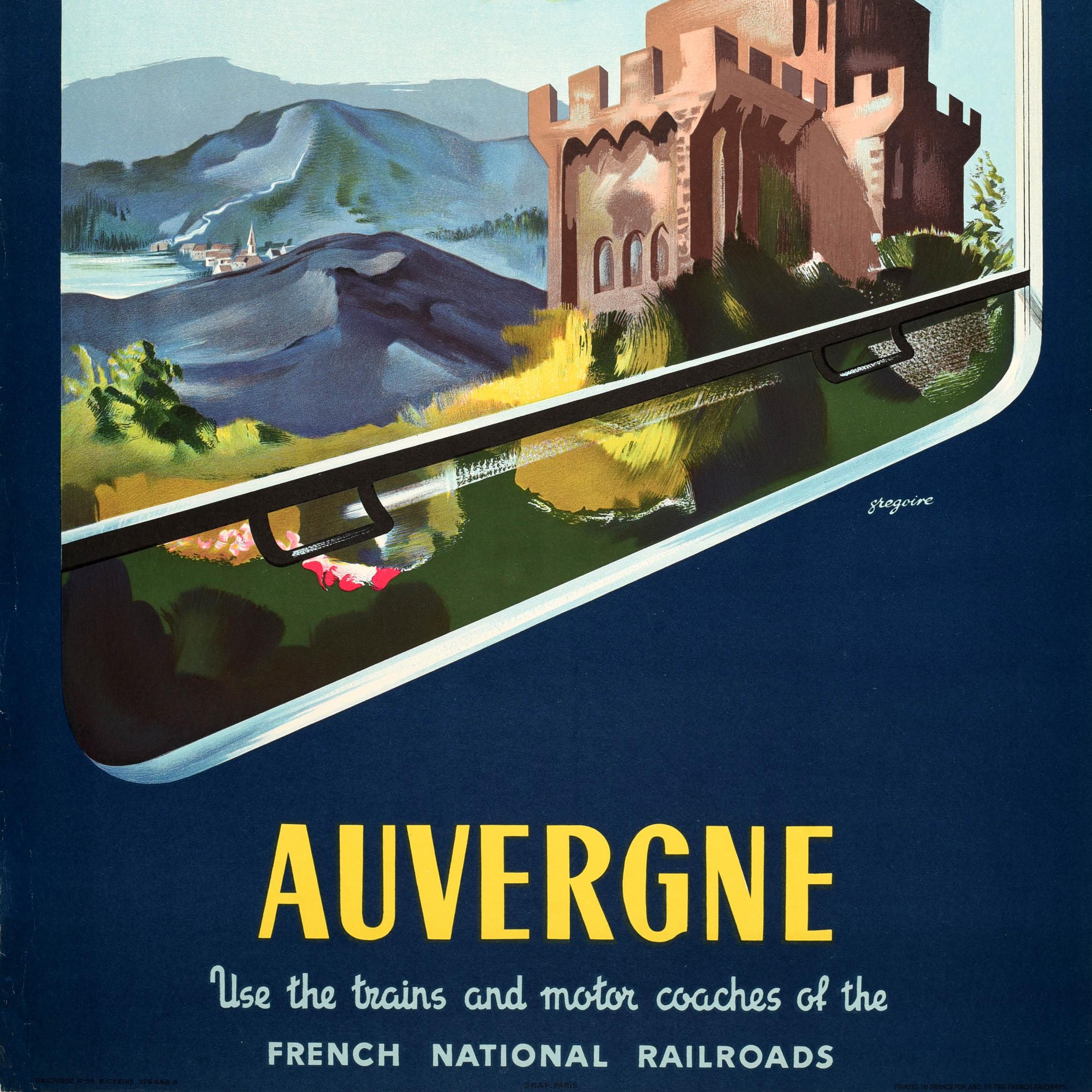 Original Vintage Railway Travel Poster Auvergne Visit France SNCF Rhone Alps Art In Good Condition For Sale In London, GB