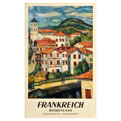 Original Vintage Railway Travel Poster Baskenland Basque Country France SNCF Art