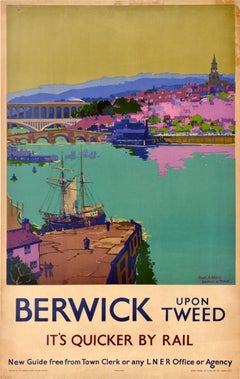 Original Vintage Railway Travel poster Berwick Upon Tweed Northumberland LNER