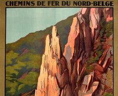 Original Vintage Railway Travel Poster Dinant Sur Meuse Rocher Bayard Rock Belge