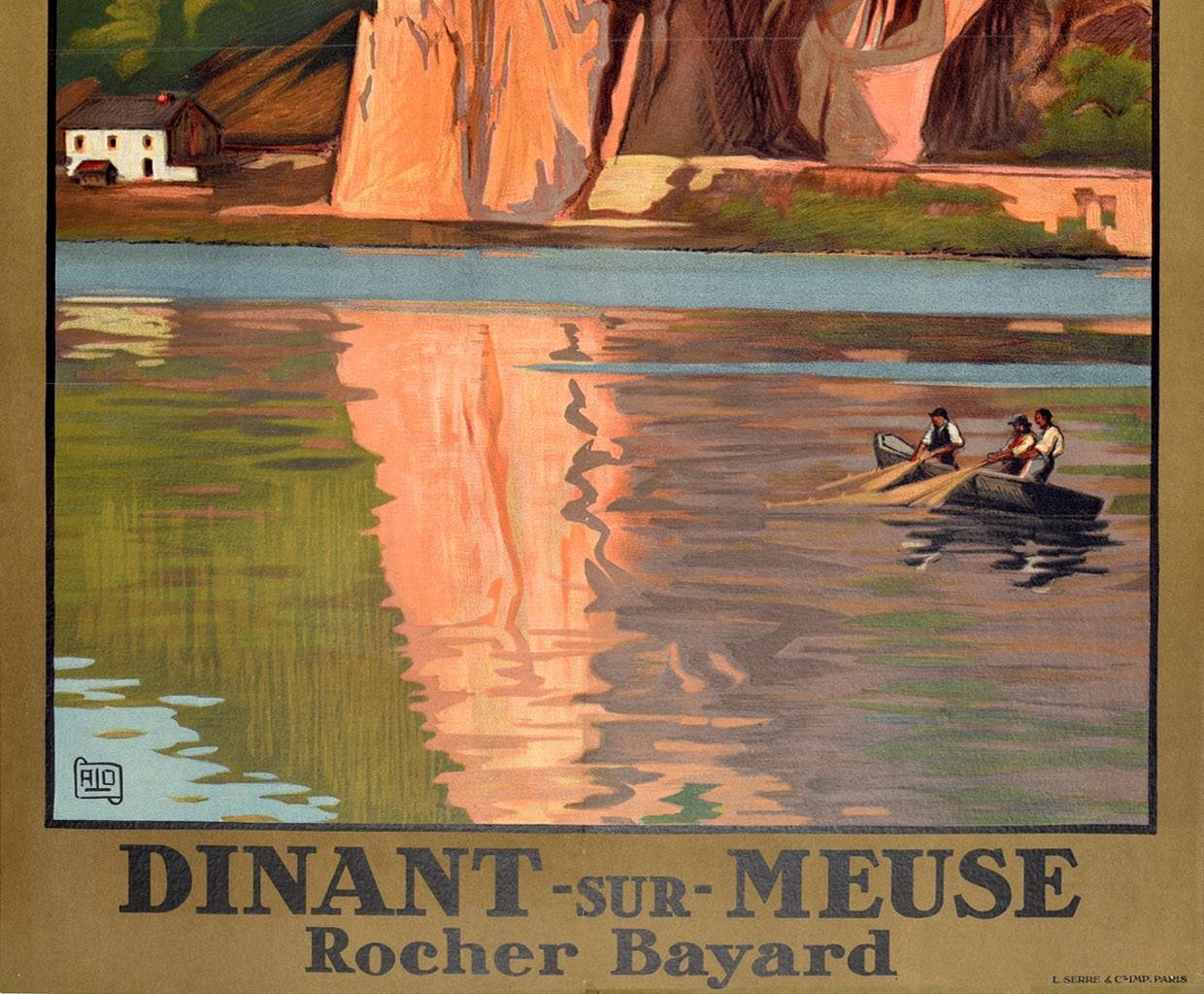Affiche rétro originale de voyage en chemin de fer Dinant Sur Meuse Rocher Bayard Rock Belge Bon état - En vente à London, GB