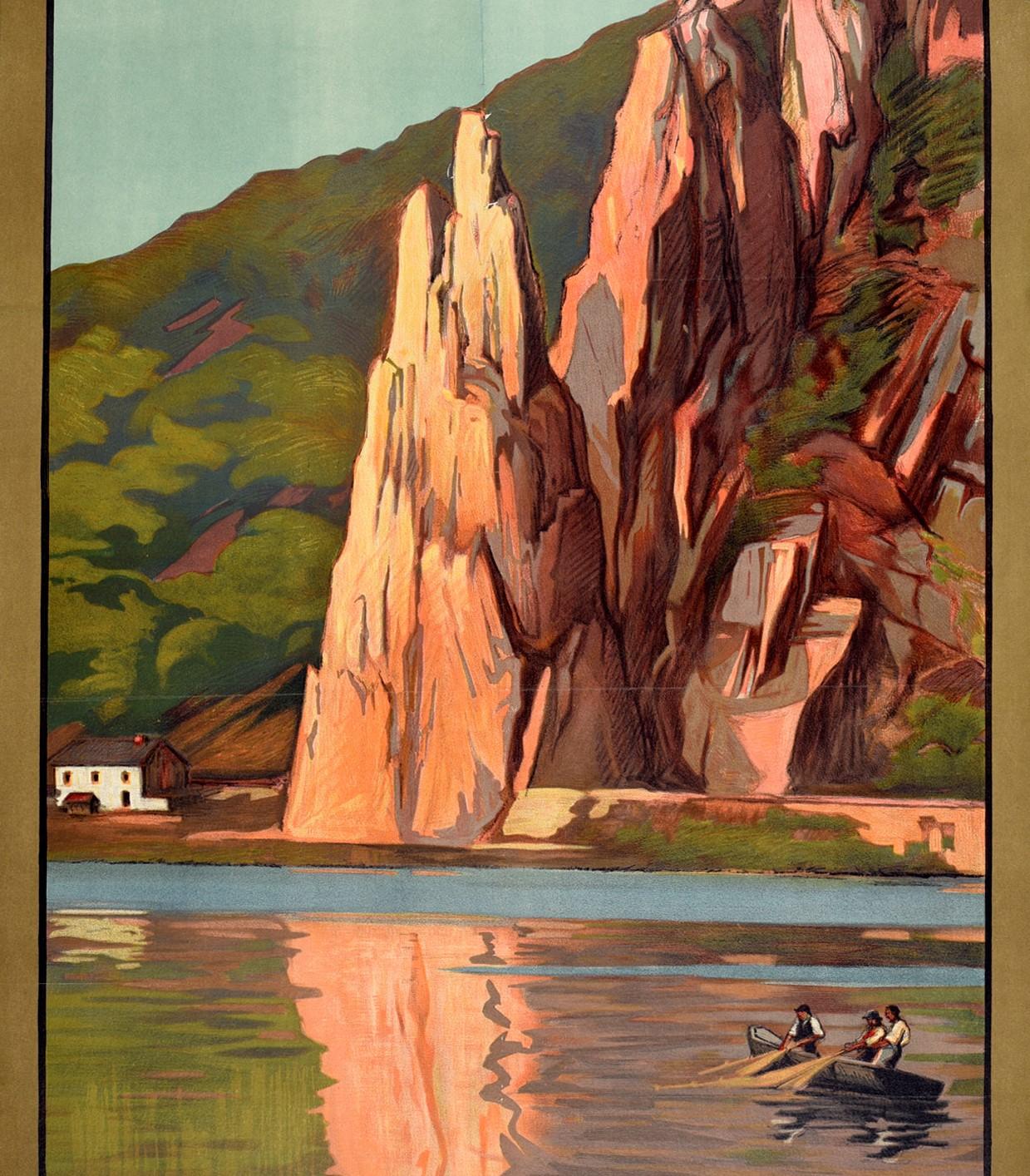 Début du 20ème siècle Affiche rétro originale de voyage en chemin de fer Dinant Sur Meuse Rocher Bayard Rock Belge en vente