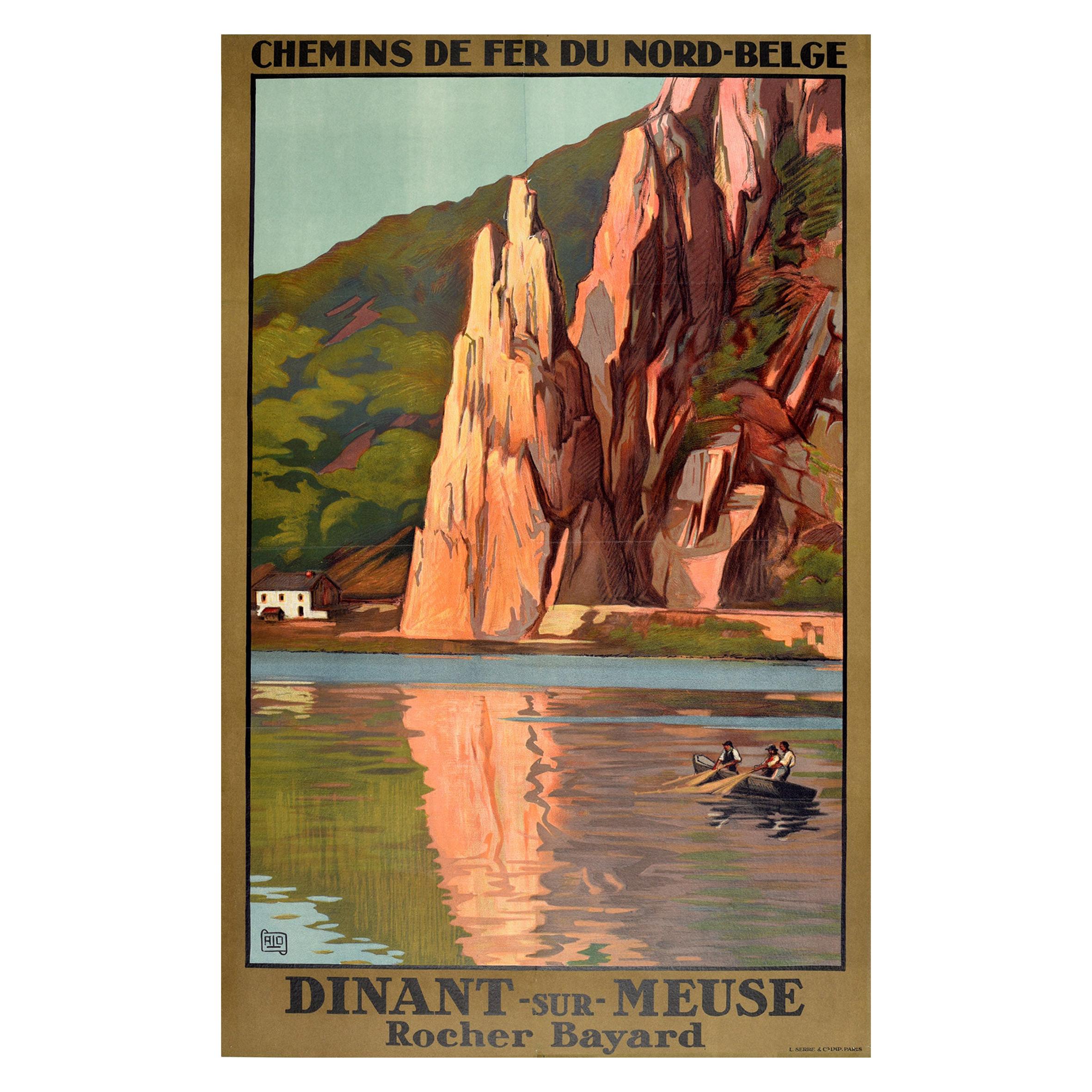 Affiche rétro originale de voyage en chemin de fer Dinant Sur Meuse Rocher Bayard Rock Belge