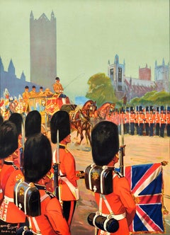 Original Vintage Railway Travel Poster England Southern Railway Royal Guards Art